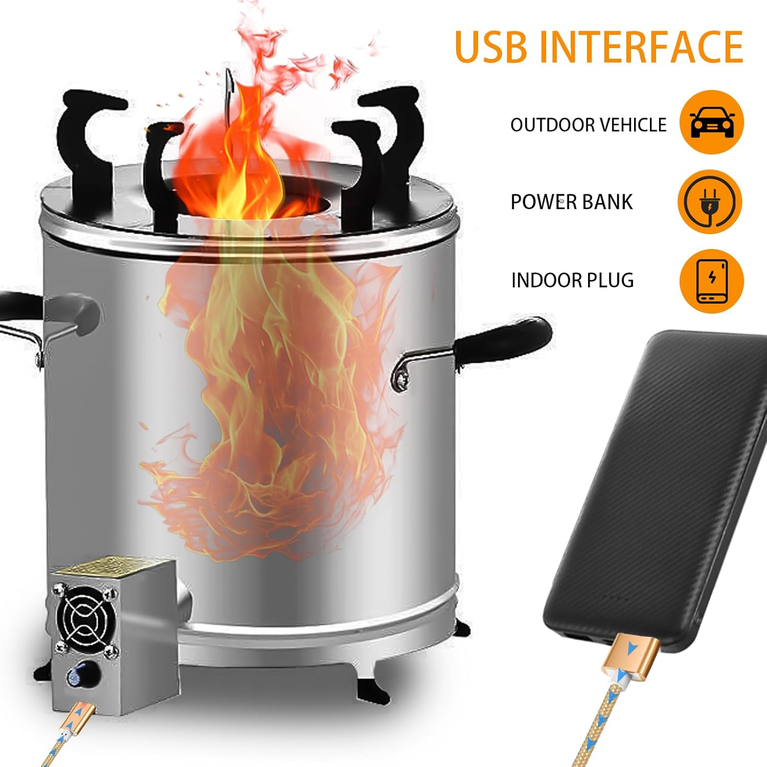 Wood Burning Fire Pit Smokeless Fire Pits for Outside Stainless Steel Bonfire Pit with Handle Fire Poker and Blower Ideal for Backyard Barbecue Camping Trips Picnics