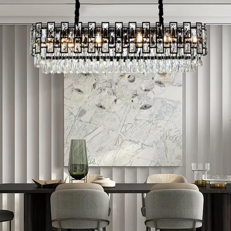 Crystal Chandelier for Living Room Modern Rectangle Kitchen Island Indoor Lighting led Chandeliers Black Metal Lights,luminaire