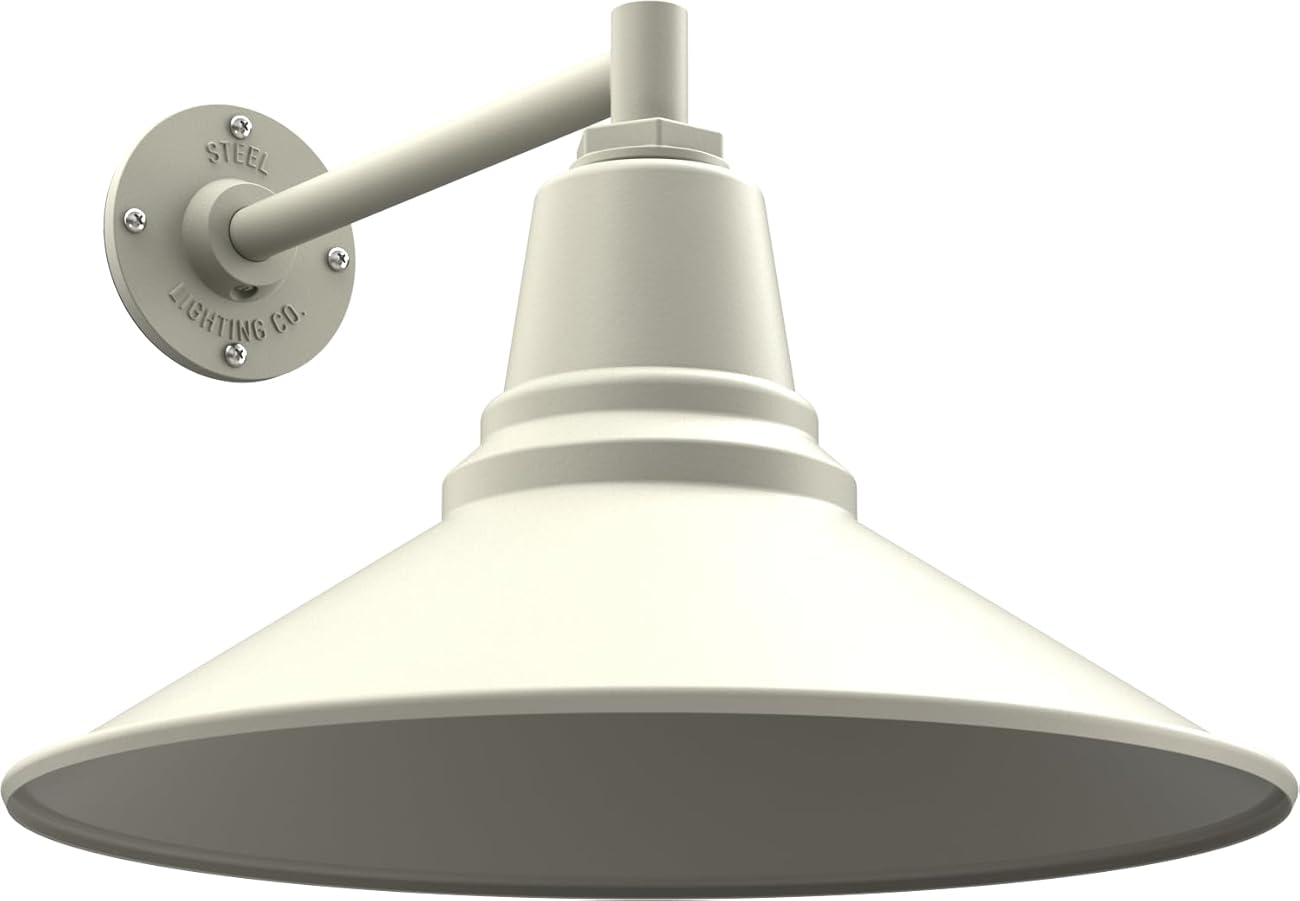 Steel Lighting Co. Riverside Farmhouse Lighting Fixture | Outdoor Wall Mounted | 16 inch Dome | 11 inch Straight Arm | Entryway and Patio Light Made in America| Cream Exterior/Cream Interior