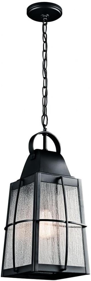 Kichler Tolerand 1-Light Outdoor Pendant in Textured Black, Classic Hanging Fixture for Porch or Patio, (19.75