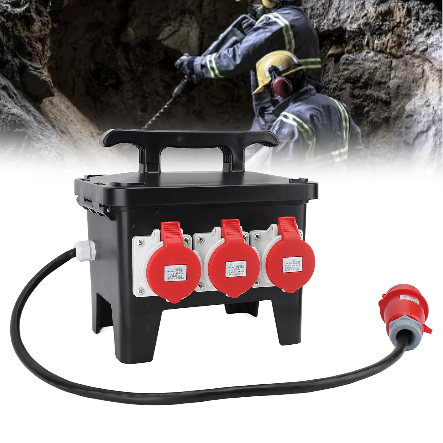 Fockety Power Distribution Box, Compact Electrical Box with Cable & Handle, IP65 Enclosure, IP44 Socket, Portable Power Center for Jobsite, Generator, RV, Outdoor Use