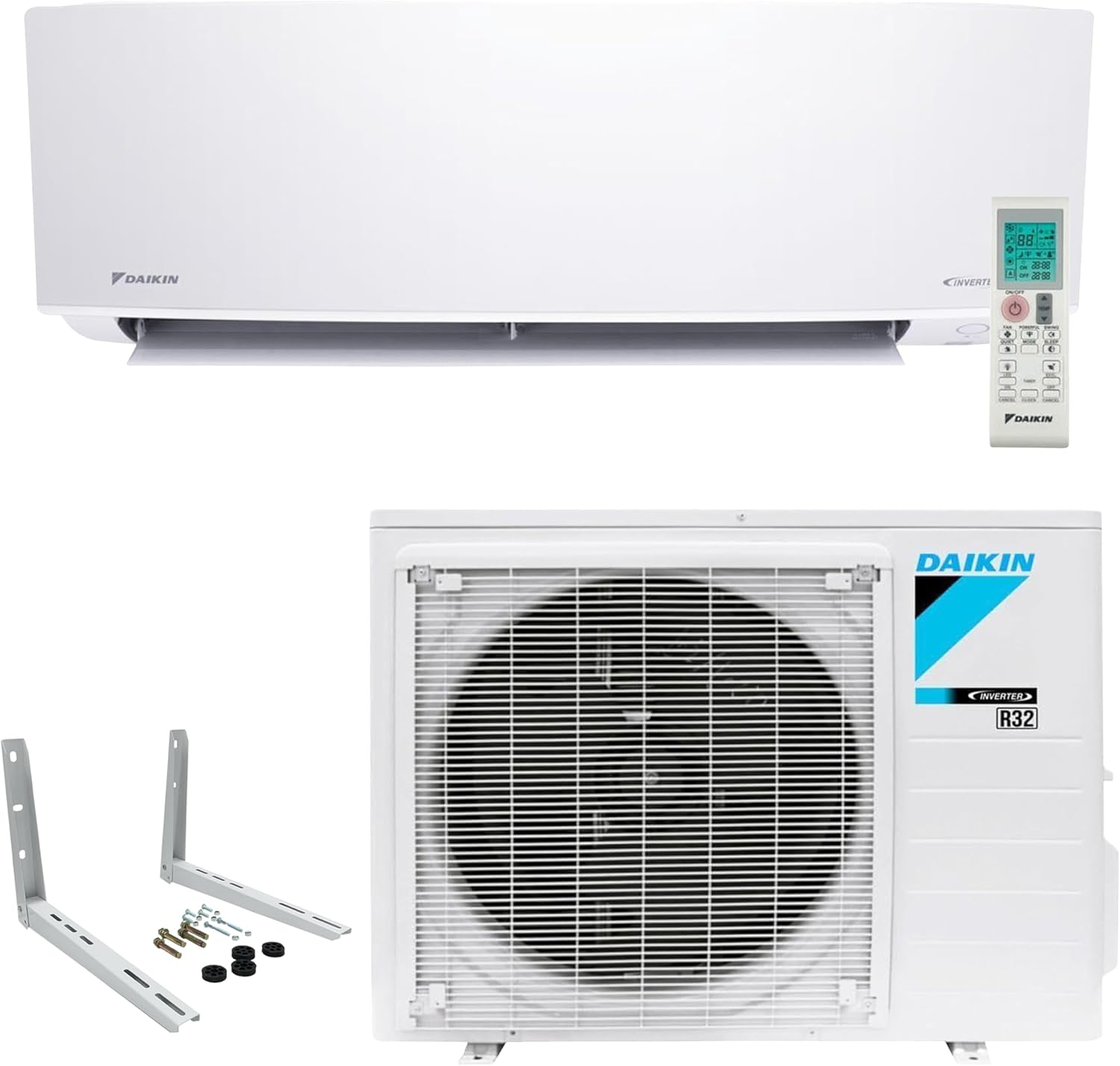 Daikin 24,000 BTU 18 SEER2 Entra R32 Series Ductless Mini Split Heat Pump System w/Wall Mounting Bracket (230V), White, RXC24+FTXC24+WAFP24
