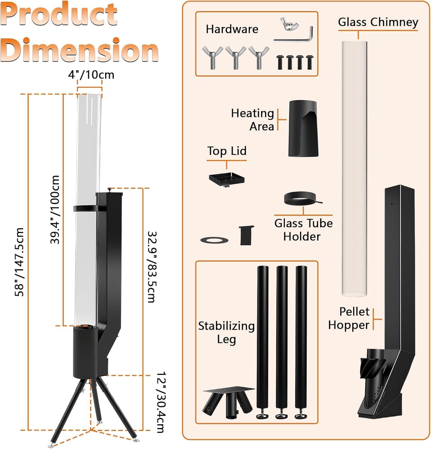 Wood Pellet Patio Heater -Outdoor Fire Pit- 58