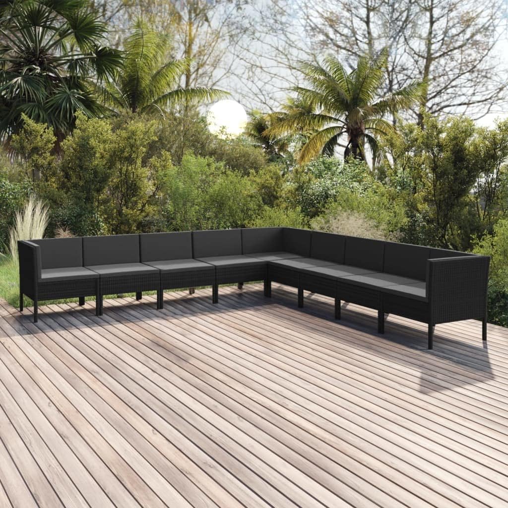 9 Piece Patio Lounge Set with Cushions Poly Rattan Black,Premium Patio Lounge Set with WeatherResistant PE Rattan and Thick Cushions for Ultimate Comfort Patio Furniture Sets, Outdoor Furniture Sets