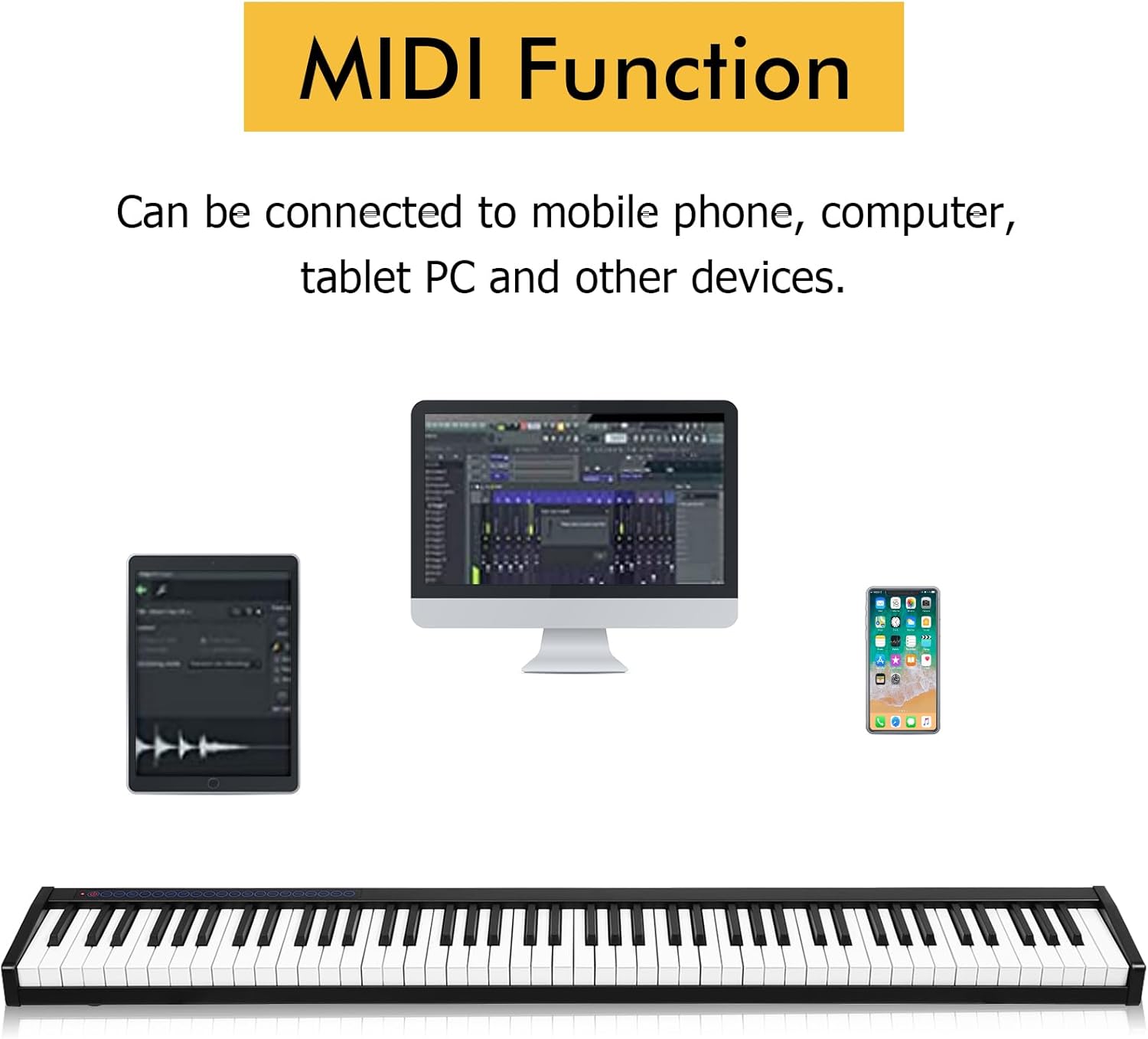 88-Key Digital Piano Keyboard, Full Size Semi-Weighted Keyboards with MIDI, Portable Electric Pianos for Beginner