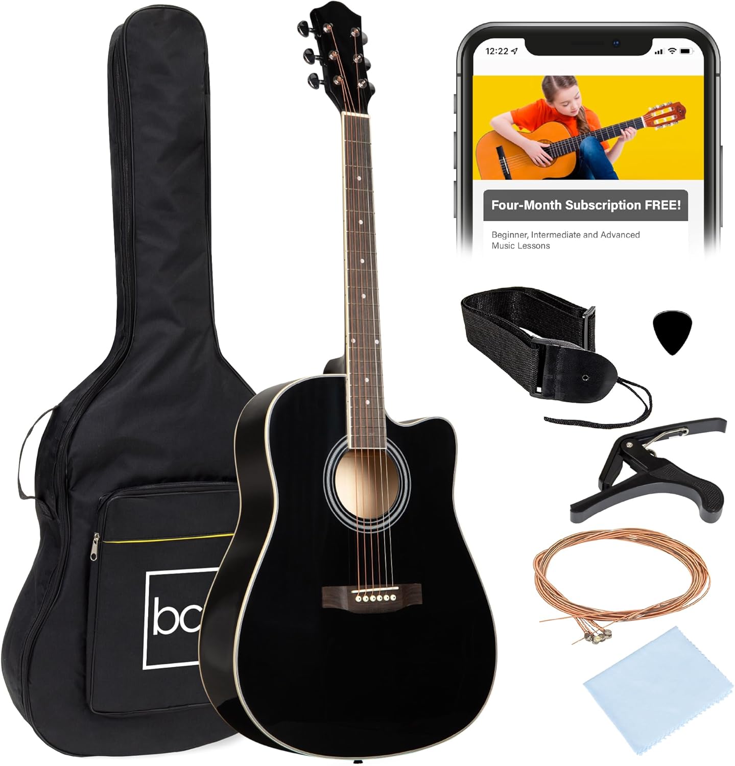 Best Choice Products 41in Beginner Acoustic Guitar Full Size All Wood Cutaway Guitar Starter Set w/Case, Strap, Capo, Strings, Picks - Black