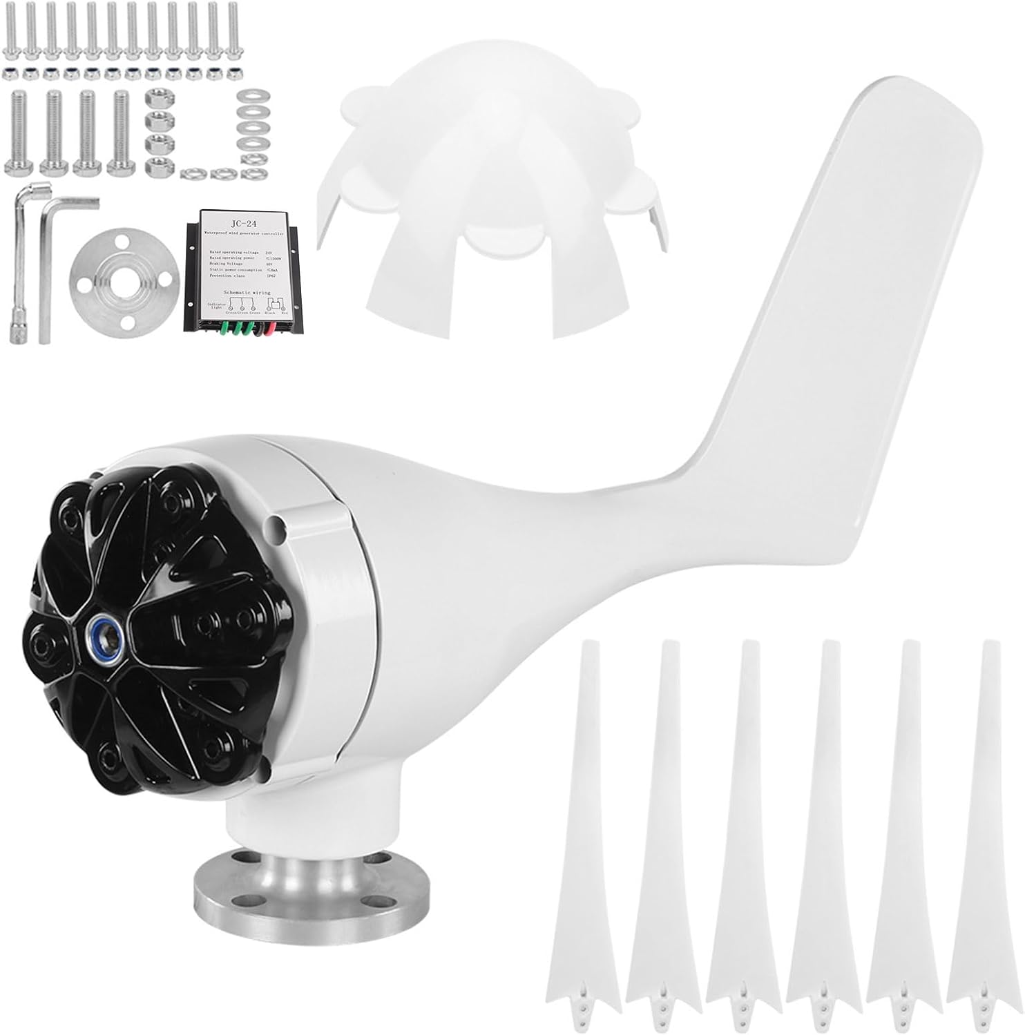 Hilitand 800W Windmill Turbines Generator Small 6 Blade Wind Industrial Machinery Equipment for Marine Home Charging (White 24V)