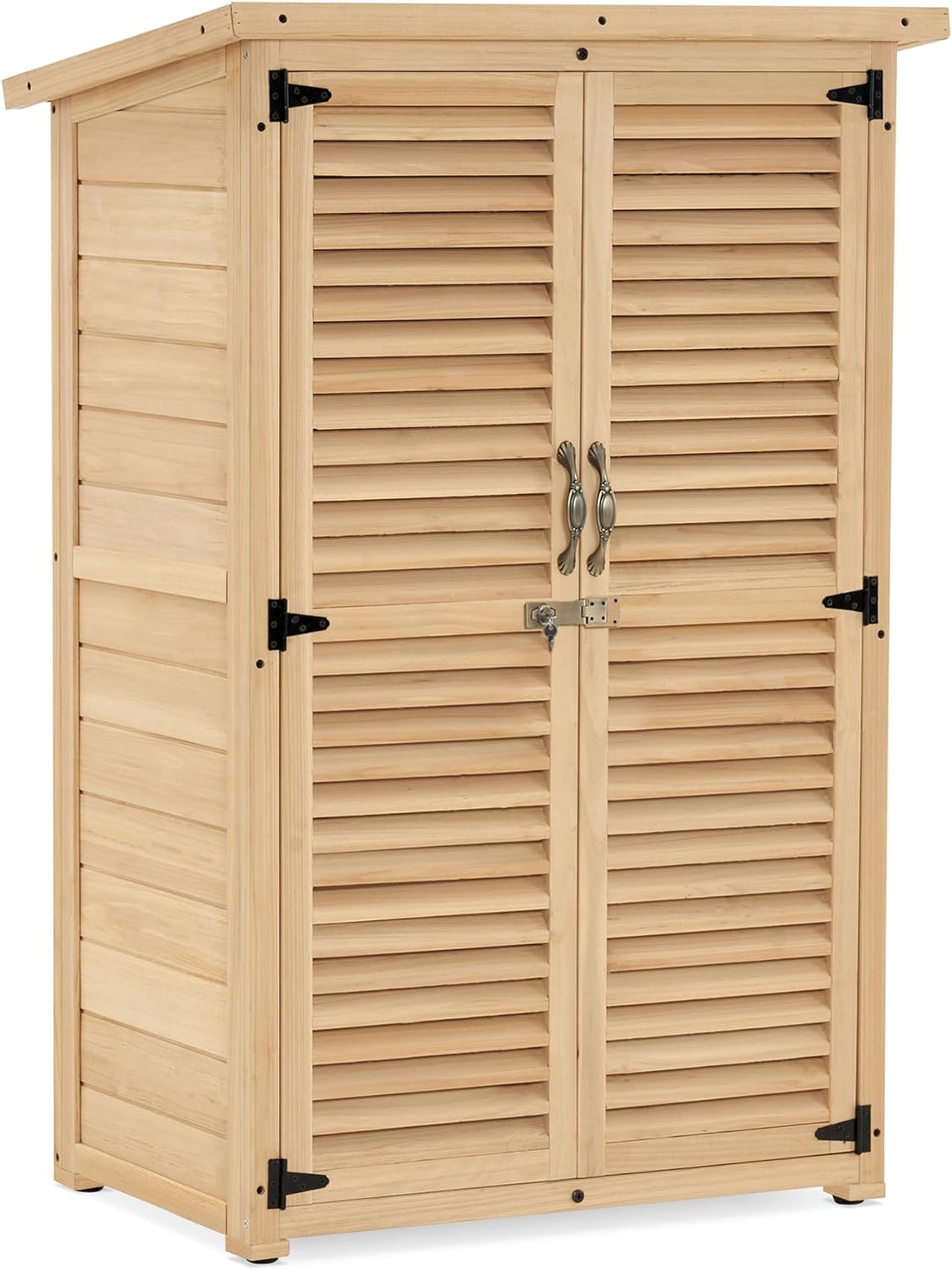 MCombo Outdoor Storage Cabinet, Wooden Storage Shed with Latch, Outside Garden Tool Shed with 2 Doors for Patio Yard Lawn, 0709 (Natural, Small)