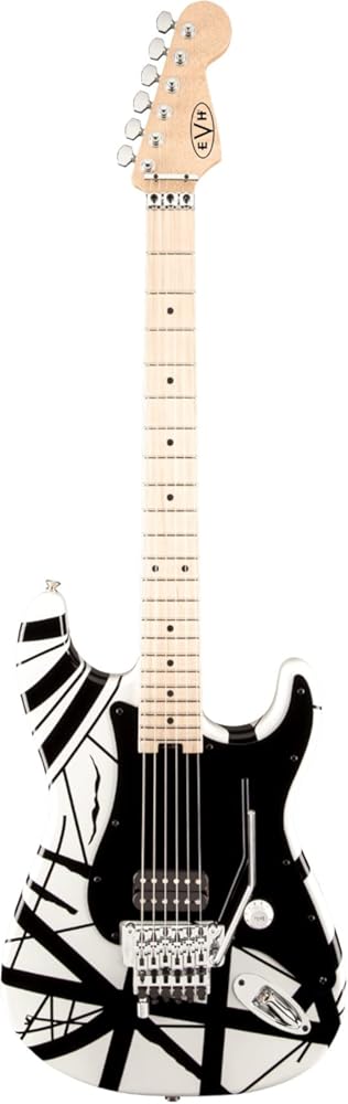 EVH Striped Series Stratocaster Electric Guitar - White with Black Stripes