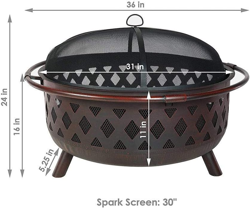 Outdoor Fire Pits 36 Inch Large Bonfire Wood Burning Patio & Backyard Firepit for Outside with Spark Screen, Fireplace Poker, and Round Cover