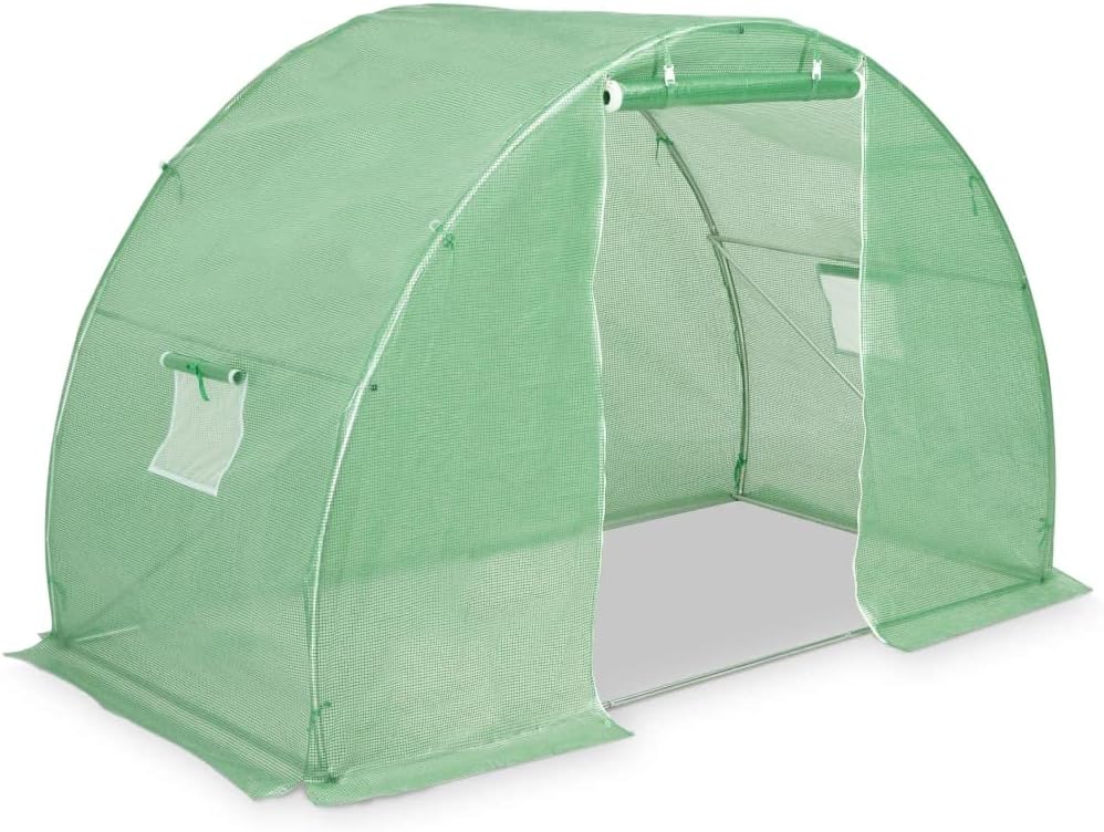Greenhouse with 2 Side Windows and 1 Door | Outdoor Indoor Green House | Plastic Plant Green House for Garden Patio Backyard Yard | Green PE with Galvanized Steel Frame 118.1