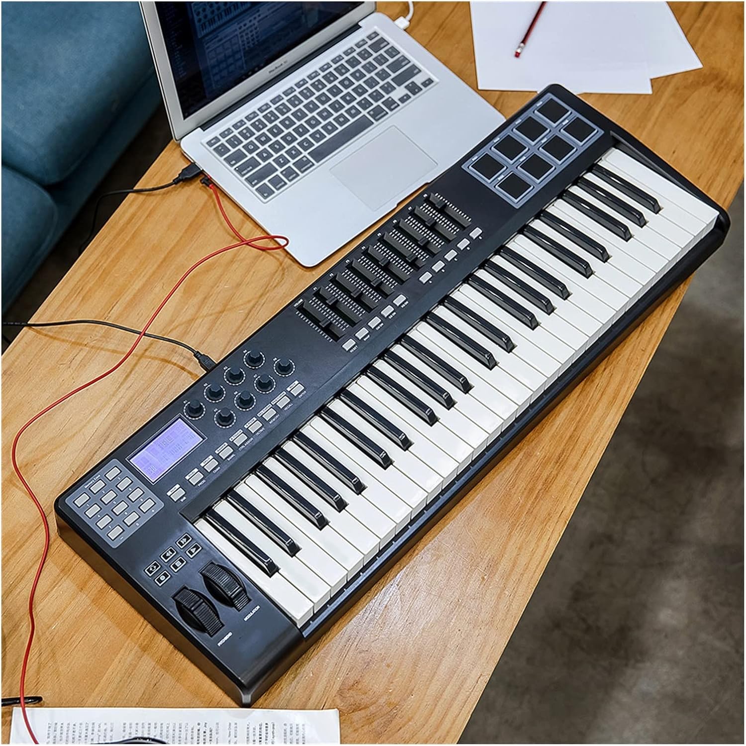 Keyboard Piano 49 Portable 49-Key USB MIDI Keyboard Controller 8 RGB Colorful Backlit Trigger Pads