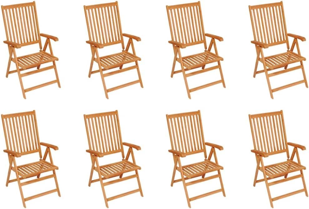 Reclining Patio Chairs 8 pcs Solid Teak Wood Outdoor Furniture, Outdoor Chairs