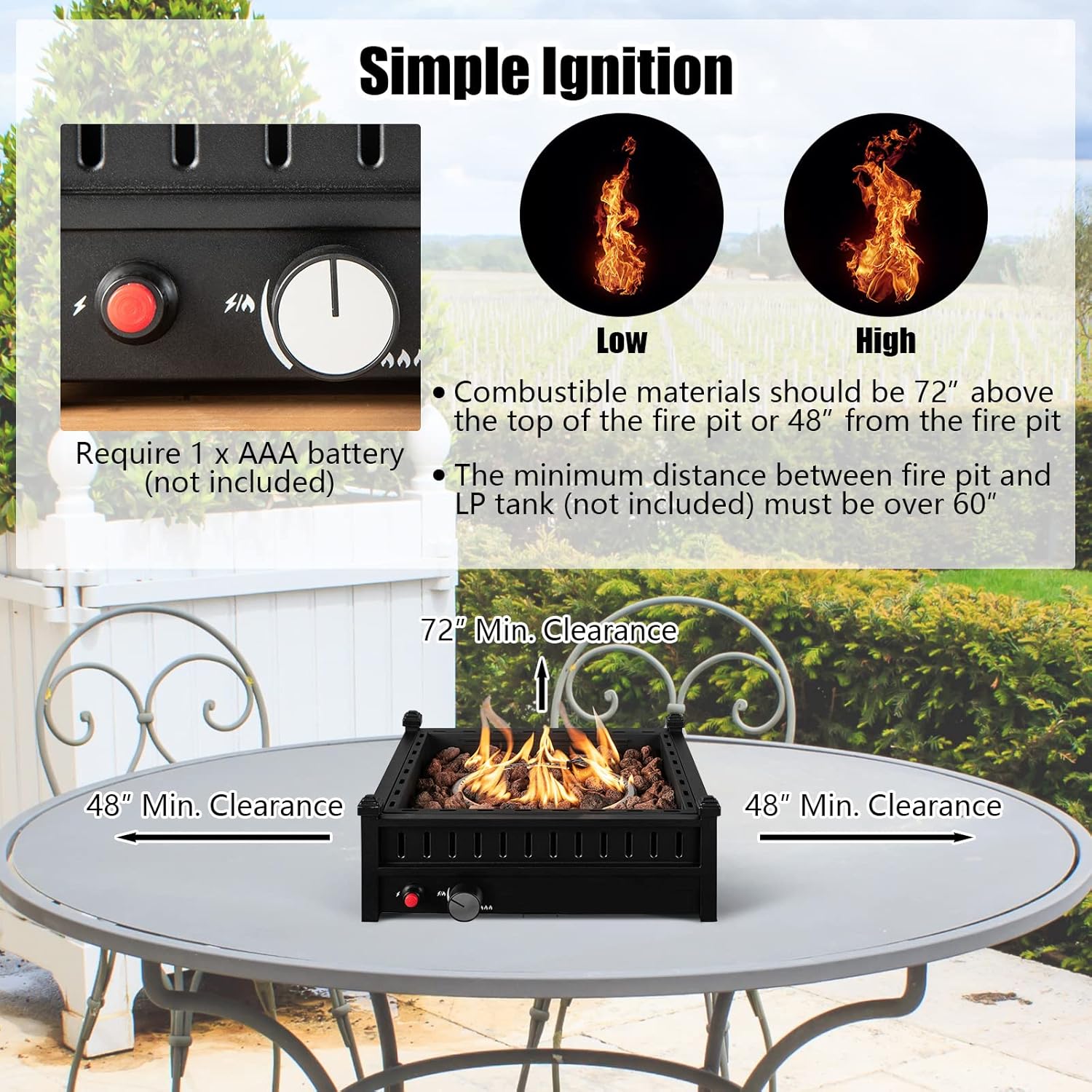 HAPPYGRILL Portable Propane Fire Pit, 40,000 BTU Tabletop for Tables With 2