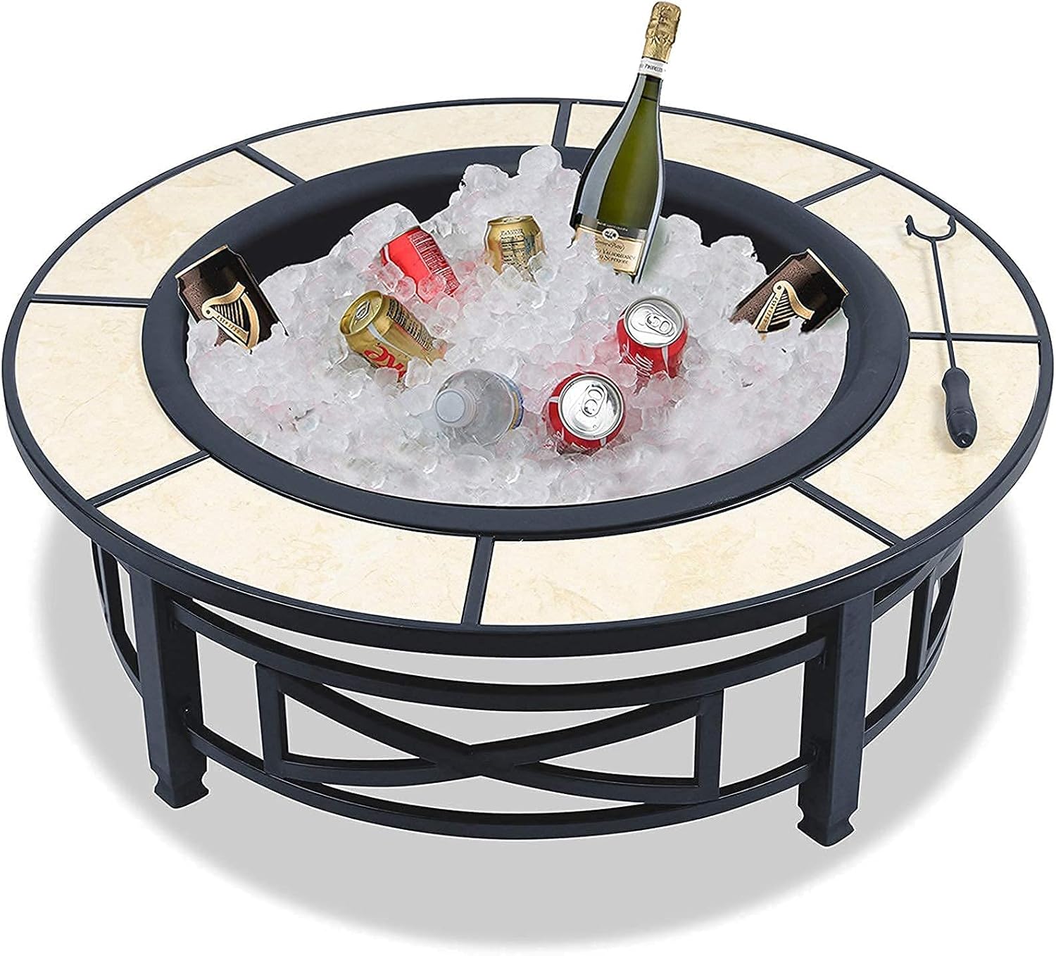 Metal Round Fire Pit with BBQ Grill & Cover - Outdoor Garden Stove Patio Heater/Charcoal Barbeque/Ice Pit, Smoke Grill Table Tabletop Grill