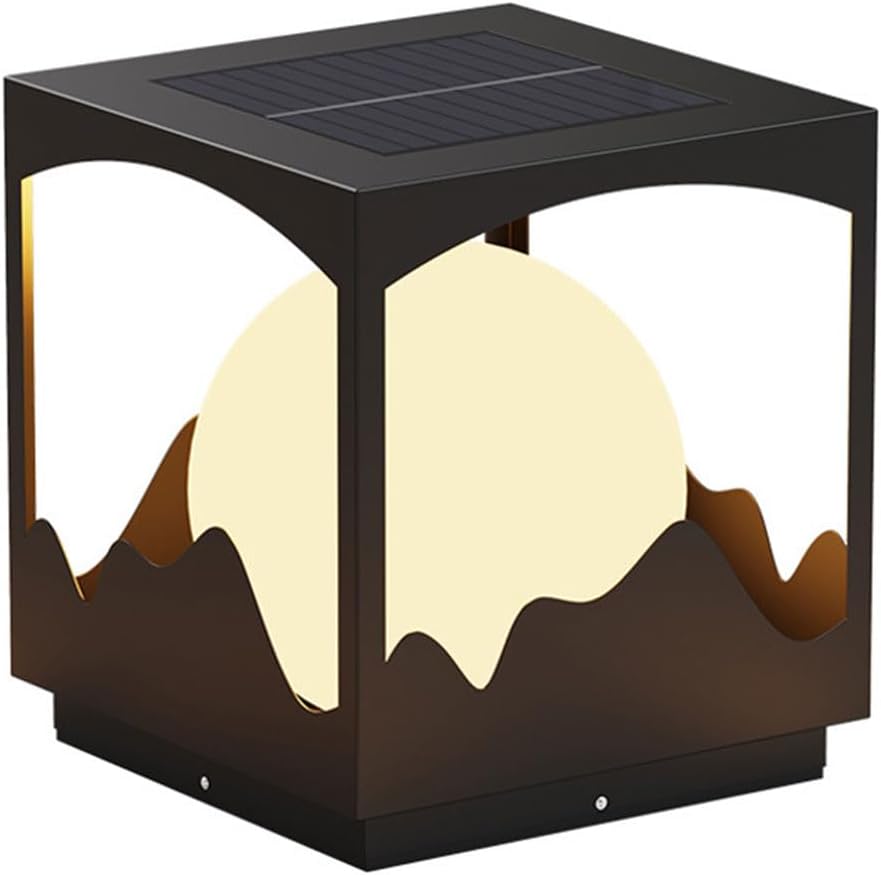 Solar Outdoor Column Lights Headlights Exterior Post Light Fixture Unique LED Design Waterproof Lampshade Solar Fence Pillar Lamp for Yard Garden Patio Path Post Cap Light