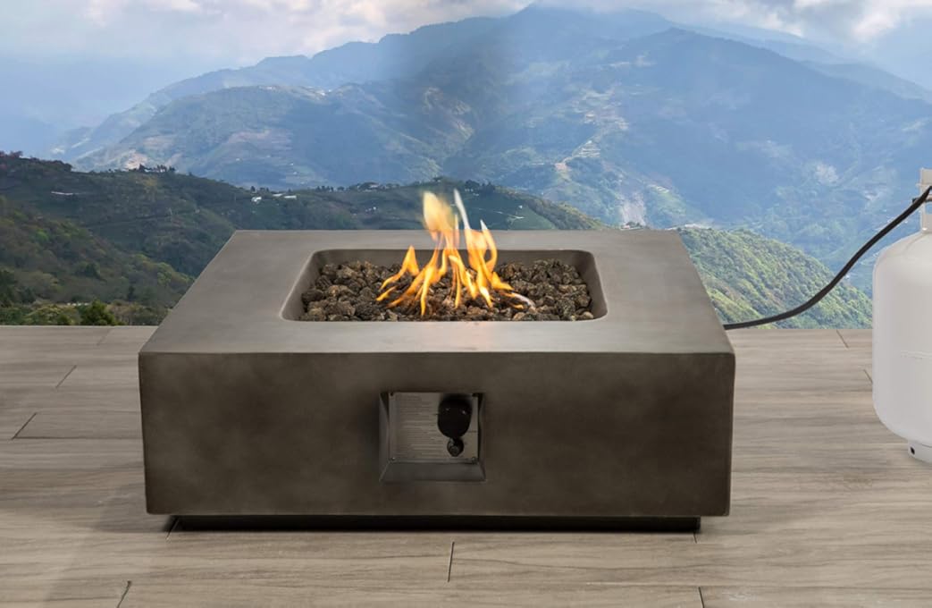 Century Modern Outdoor LSI Fire Pit for Outdoor Home Garden Backyard Fireplace, Square Shape (12'' Hx36'' Wx36'' D, Black)