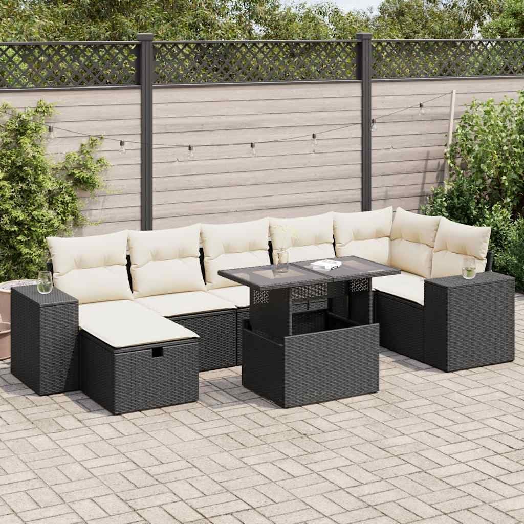 5-Piece Modular Garden Sofa Set, Brown Poly Rattan Patio Furniture with Cushions, Outdoor Table and Chairs for Terrace, Backyard, Seating for