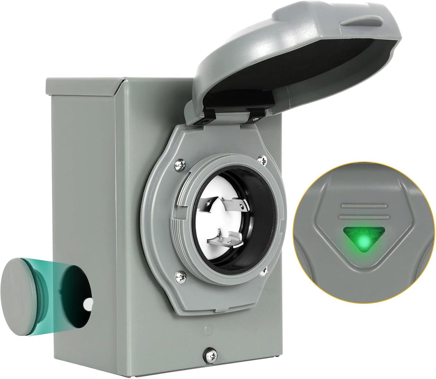 Pre-Drilled Generator Inlet Box, NEMA 3R 30 Amp Outdoor Waterproof Power Inlet Box, NEMA L5-30P 3 Prong, 125 Volt, 3750 Watts, ETL Listed