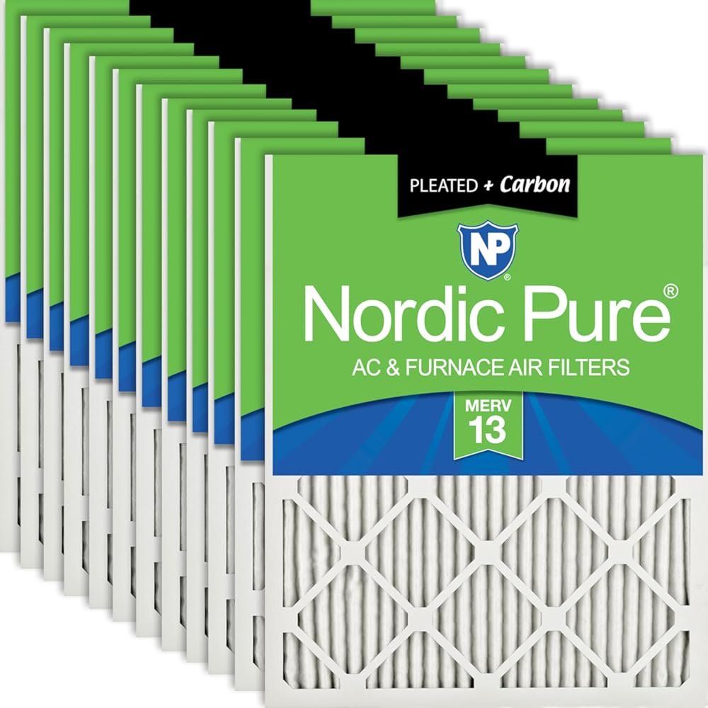 Nordic Pure 12x25x1 (Actual Size: 11 3/4 x 24 3/4 x 3/4) Pleated Air Filters MERV 13 Plus Carbon 12 Pack