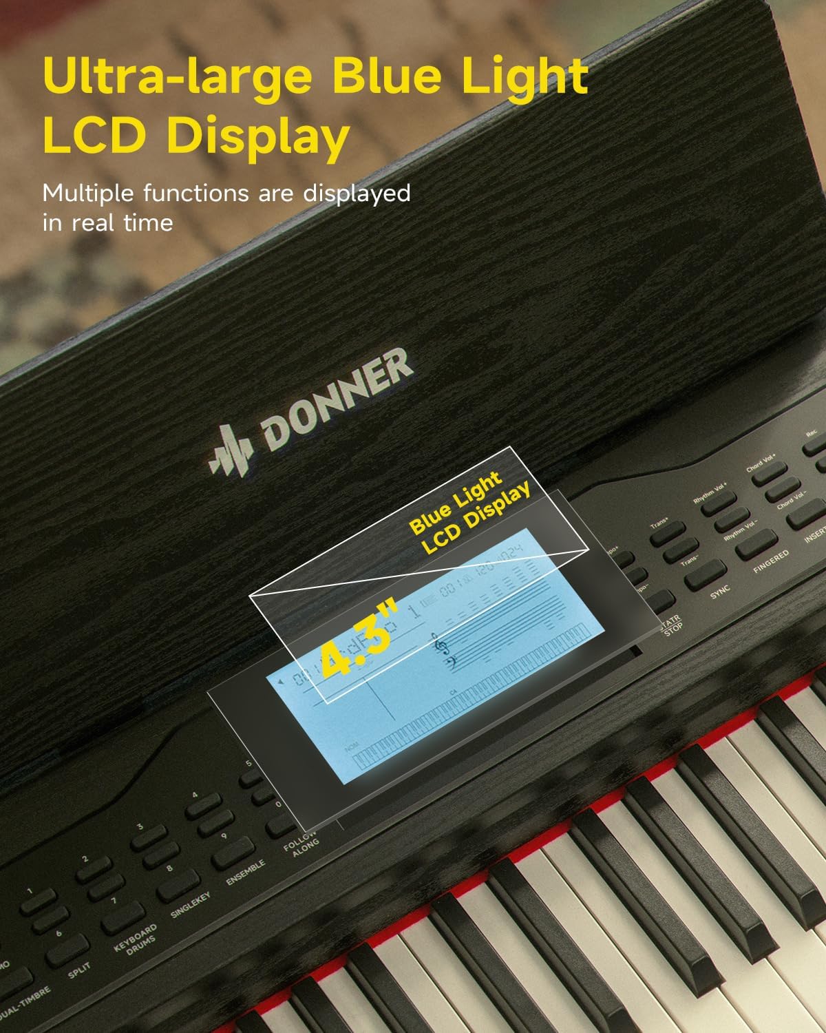 Donner DDP-95 Digital Piano with 88 Key Weighted Keyboard, Beginner Full Size Electric Piano Keyboard Boast Wireless Connection, 4.3