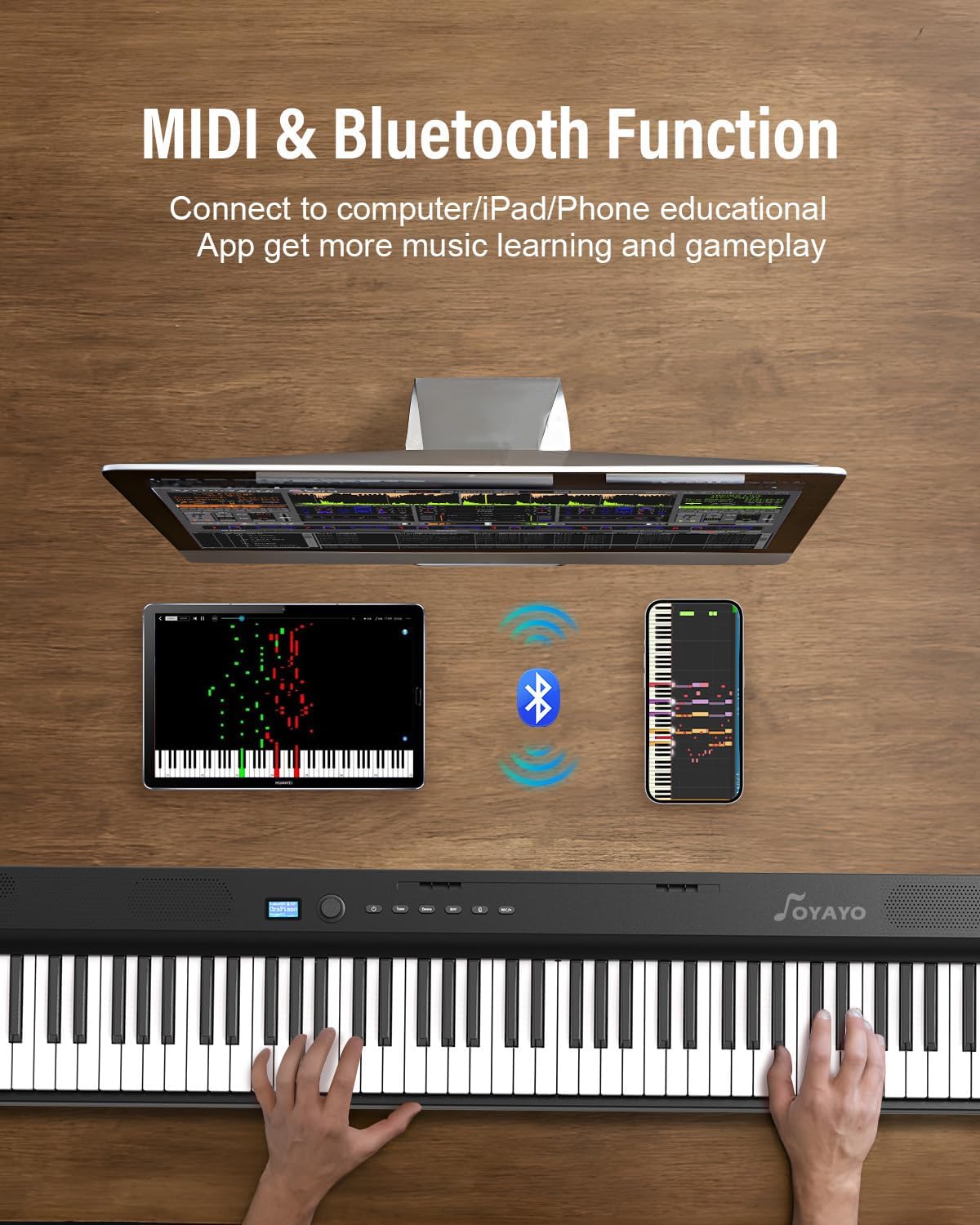Upgraded Folding Piano Keyboard, 88 Key Full Size Semi Weighted Keyboard Support MIDI and Bluetooth, Portable Foldable Keyboard Piano with Sustain Pedal and Piano Bag, Best Gift for Beginner