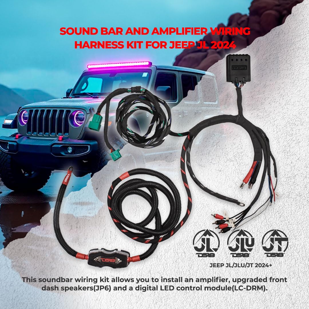 DS18 JL24-SBAHKIT Wiring Harness Compatible with Jeep JL/JLU, JT 2024+, Wiring Harness for Sound Bar & Amplifier, Plug and Play OEM Connectors, Easy Installation