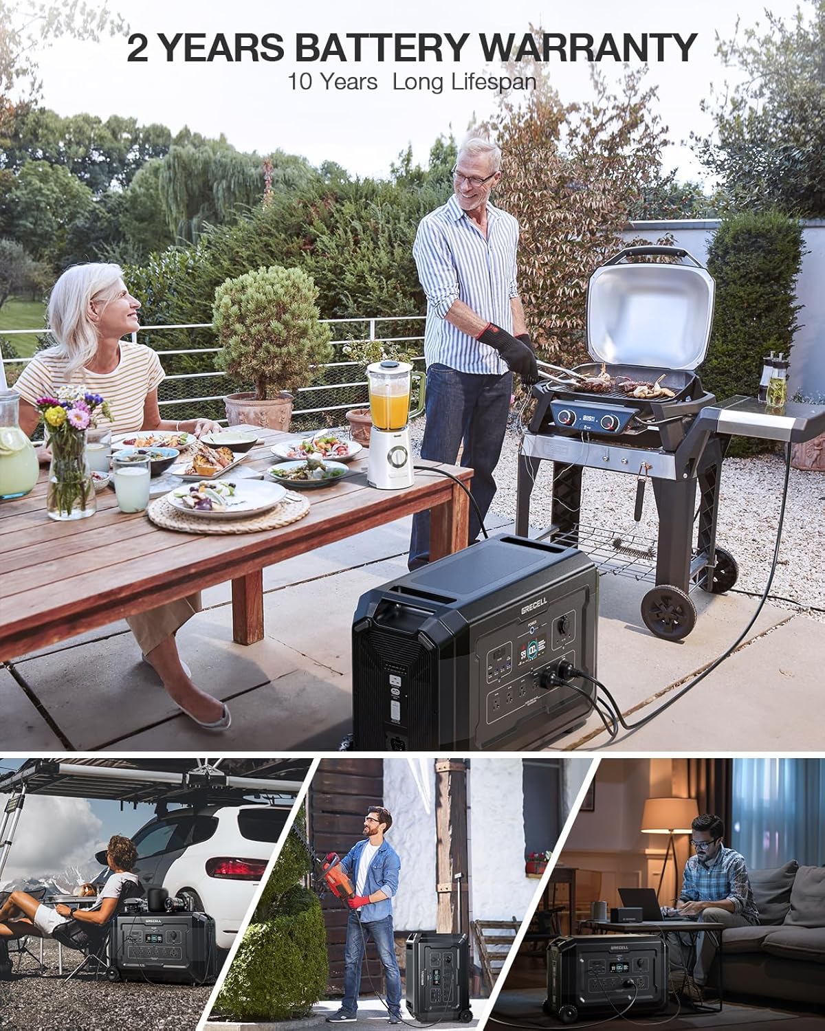 GRECELL-4000W Portable Power Station, 5040Wh Solar Generator with LiFePO4 Battery, 6 AC Outlets (7000W Peak), 1.5H Fast Charge, Expandable Emergency Power for Power Outage, RV Camping & Off-grid Use