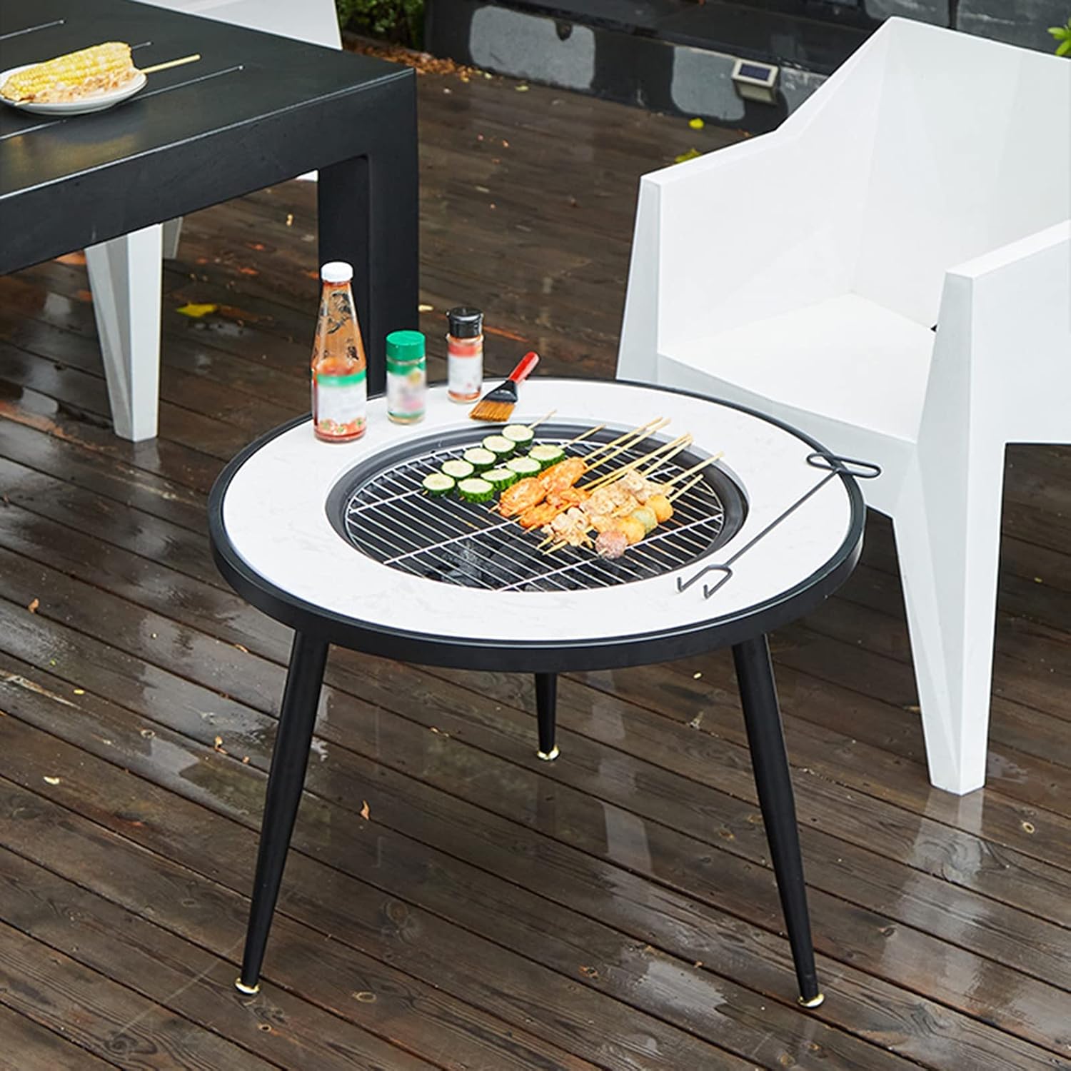 Backyard Patio Garden Fireplace Wood Burning Fire Pit BBQ Grill Firepit Bowl Outdoor Fire Pits Garden with Grill Grate 2 in 1 Fireplace for Bonfire for Camping