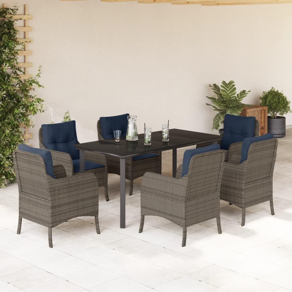 7 Piece Patio Dining Set with Cushions Gray Poly Rattan,Exquisite Garden Dining Set with Comfortable Cushions and Durable Construction Furniture Sets for Patio, Lawn & Garden