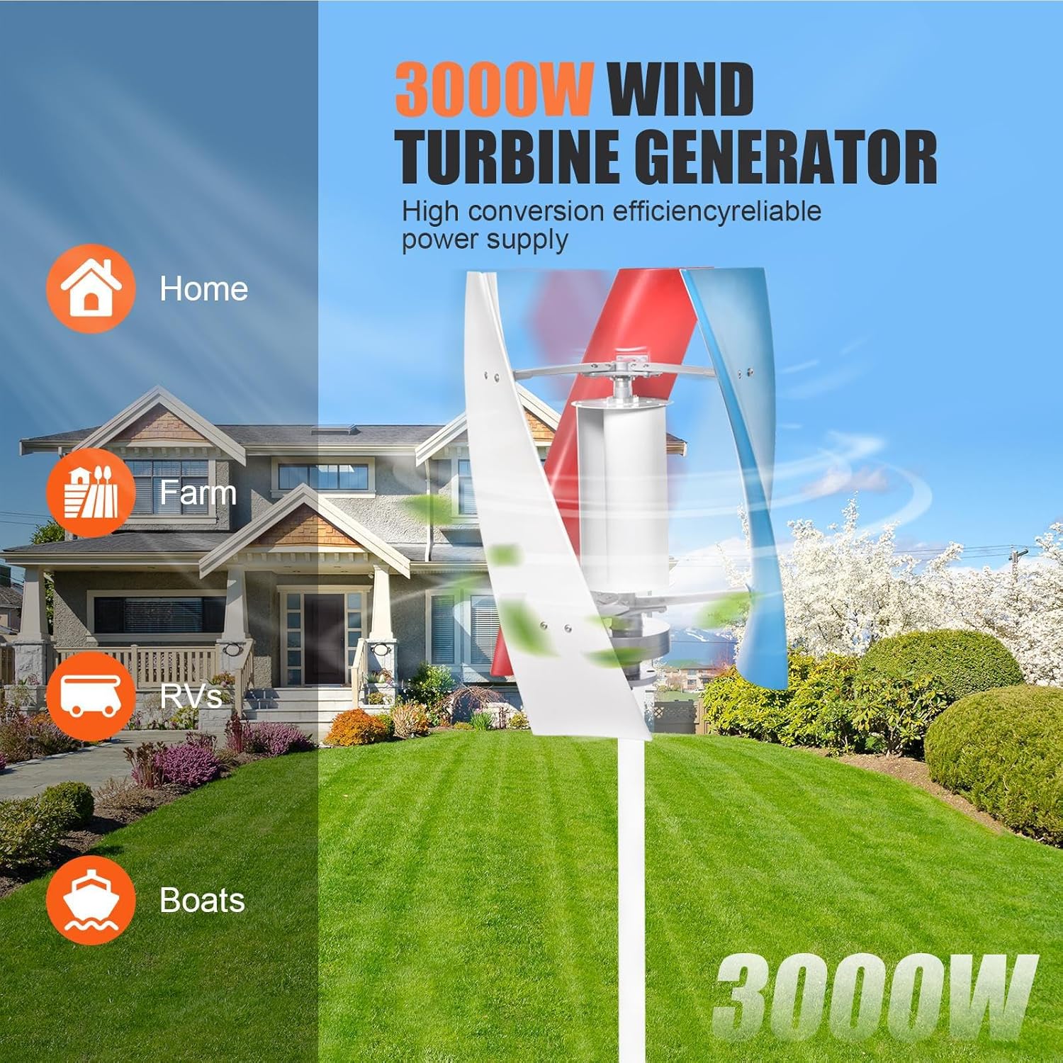 Small Wind Turbine for Home - 3 Leaves 24V Wind Powered Generator - AC Permanent Magnet Generator Kit for Home, RVs, Boats, Terraces, Cabins