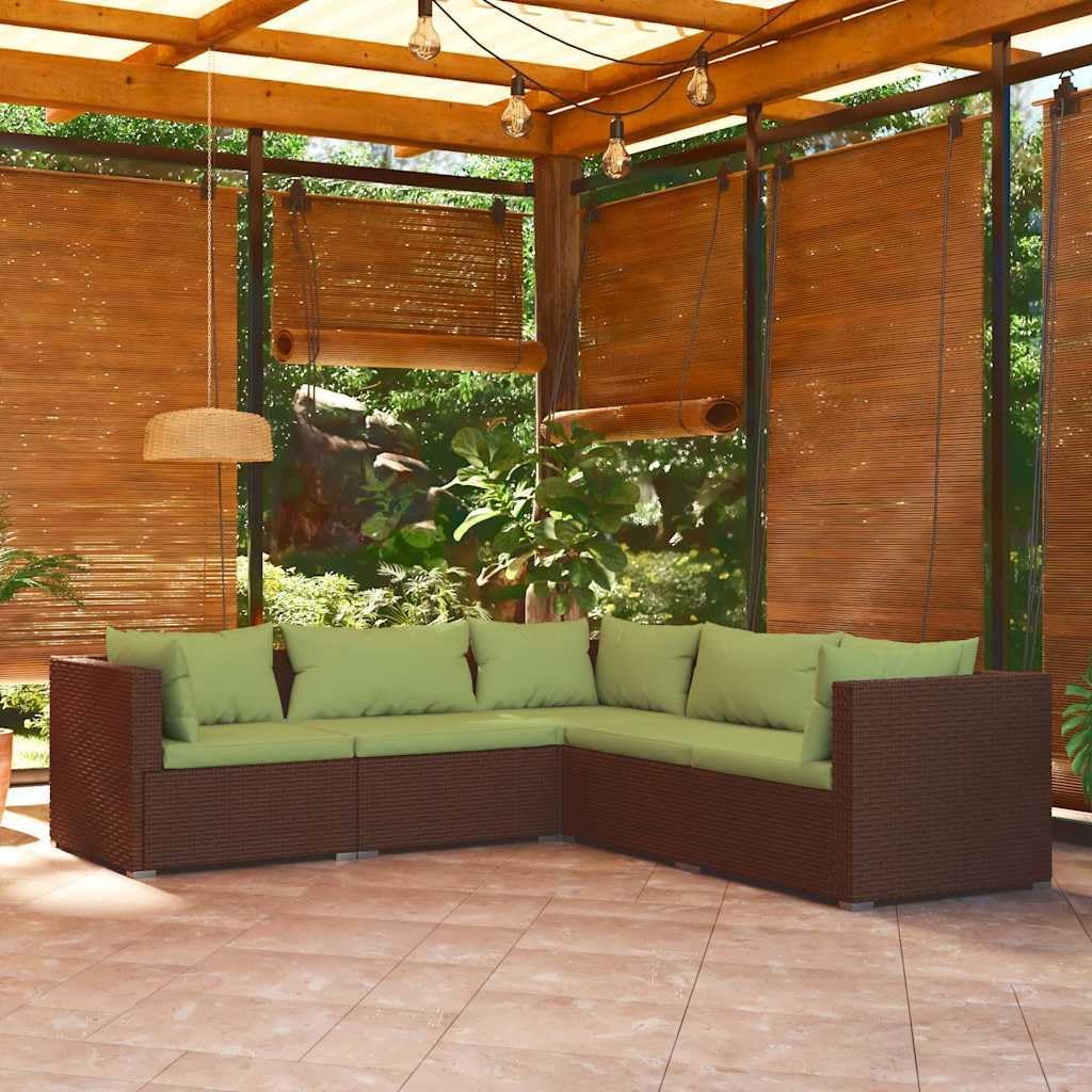 5 Piece Patio Lounge Set with Cushions Poly Rattan Brown Patio Furniture, Outdoor Furniture Sets
