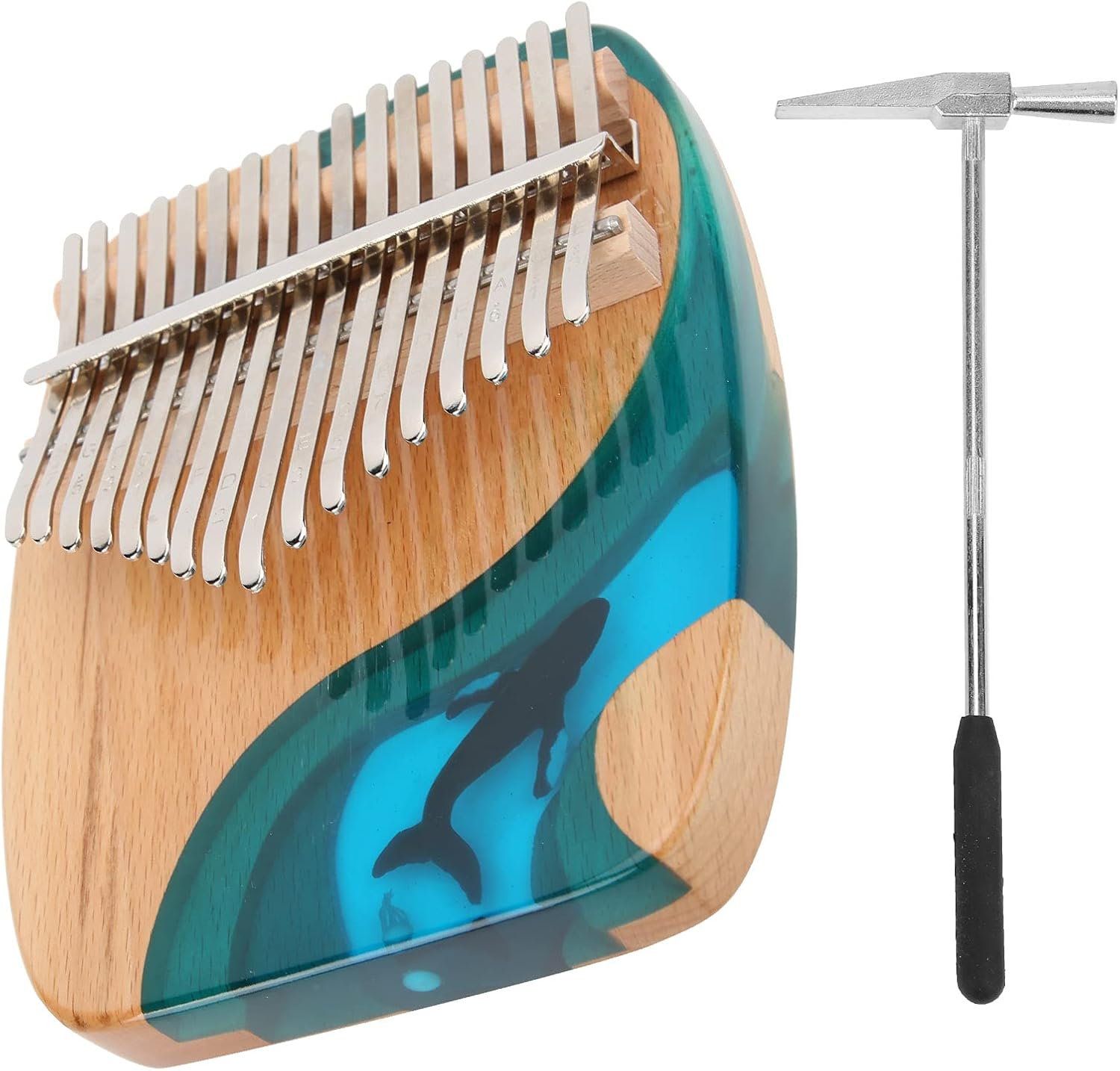 Kalimba Thumb Piano Whale 17 - Key, Mahogany Thumb Piano with Engraved Keys, Portable Music Instrument for Beginners, Includes Tuning Hammer, Storage Bag and Sound Stickers