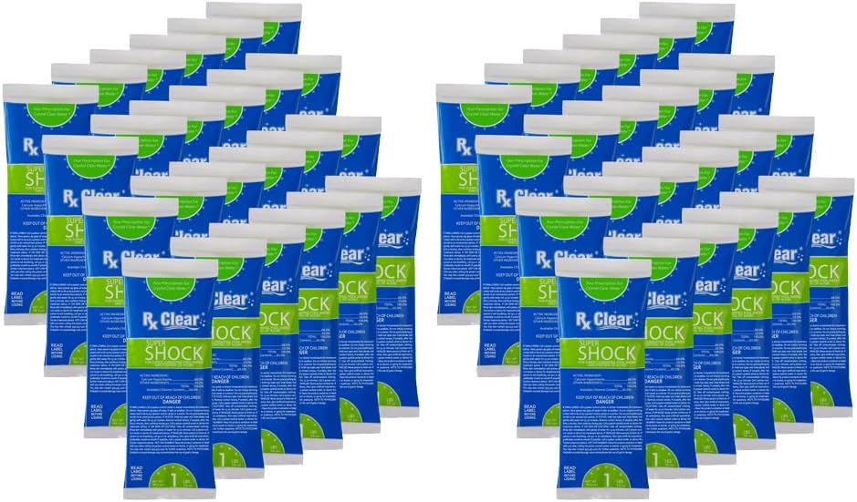 Rx Clear Super Shock for Swimming Pools | Chlorinator and Algaecide | 68% Calcium Hypochlorite Shock | Kill Pool Algae for a Crystal Clear Pool | One Pound Bags | 48 Pack
