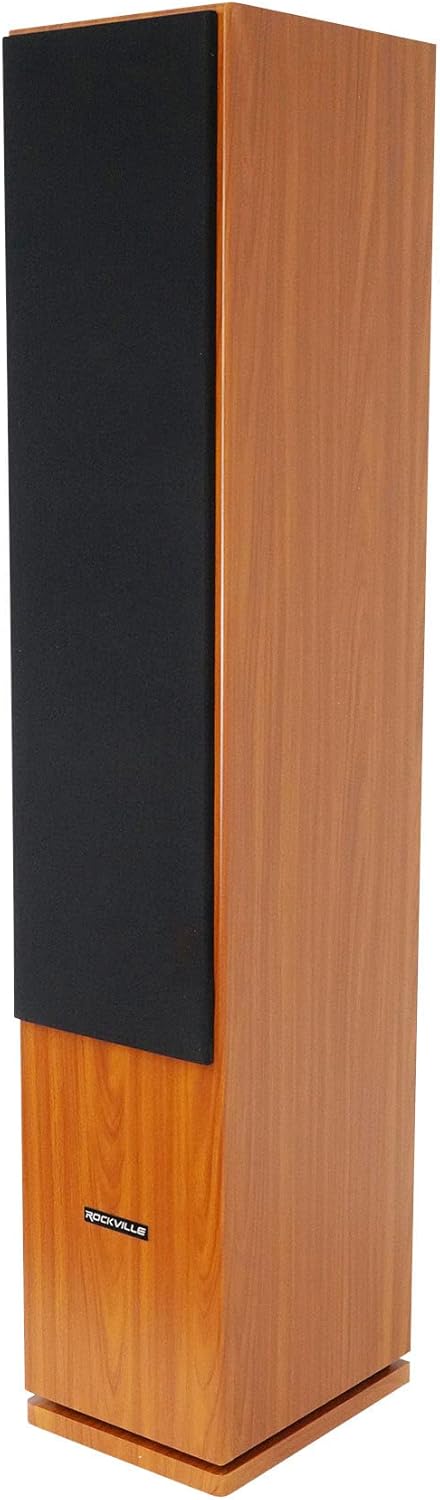 Rockville RockTower 68C Passive Tower Speaker, 8 Ohm, Classic Wood Grain, 500W Peak, 3-Way, Dual 6.5