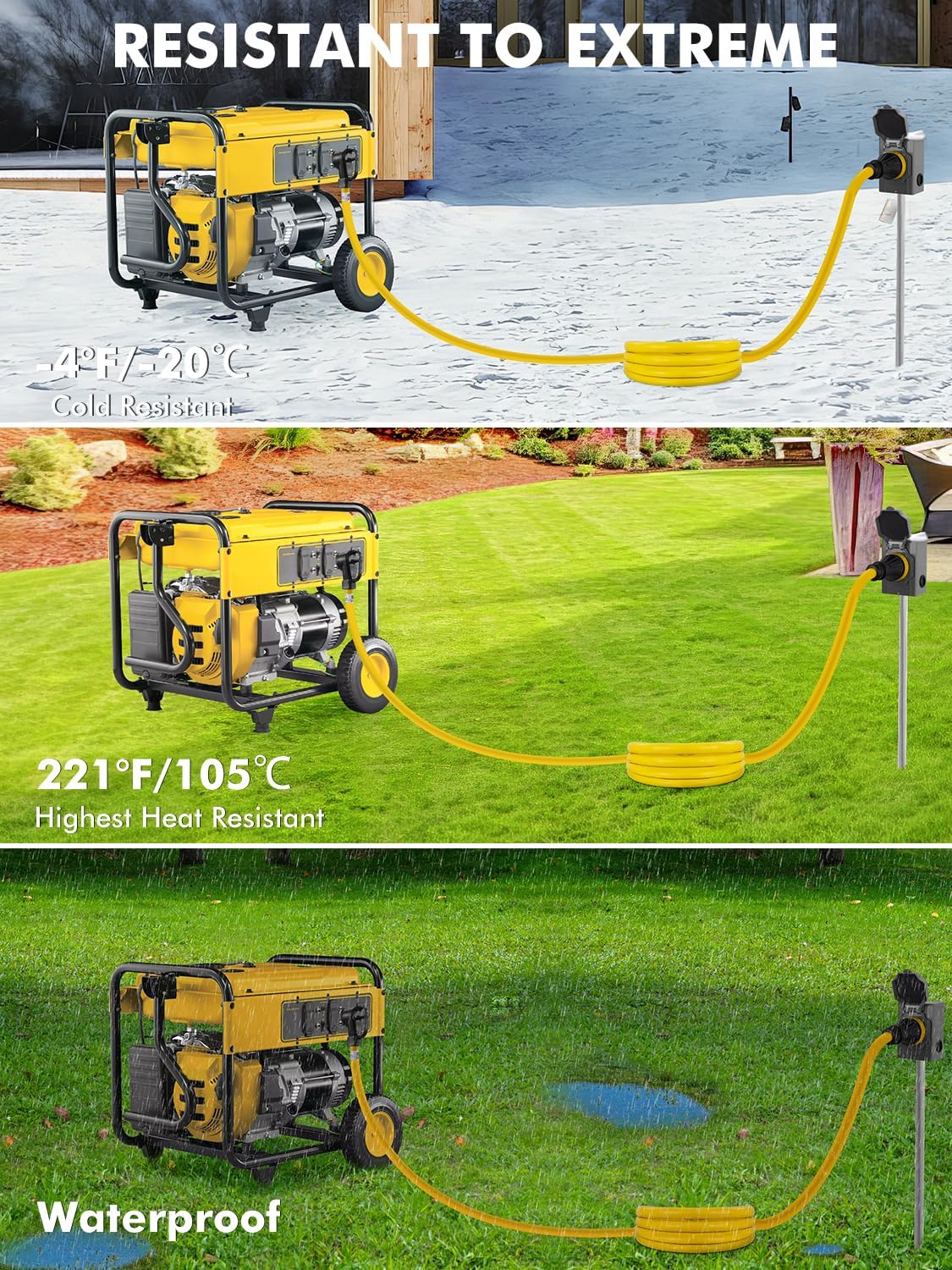 50 Amp 25Feet Generator Cord and Power Inlet Box Combo Kit, UL Listed, NEMA 14-50P Male to SS2-50R 125/250V Twist Locking with Inlet Box for RV Camper and Generator to House