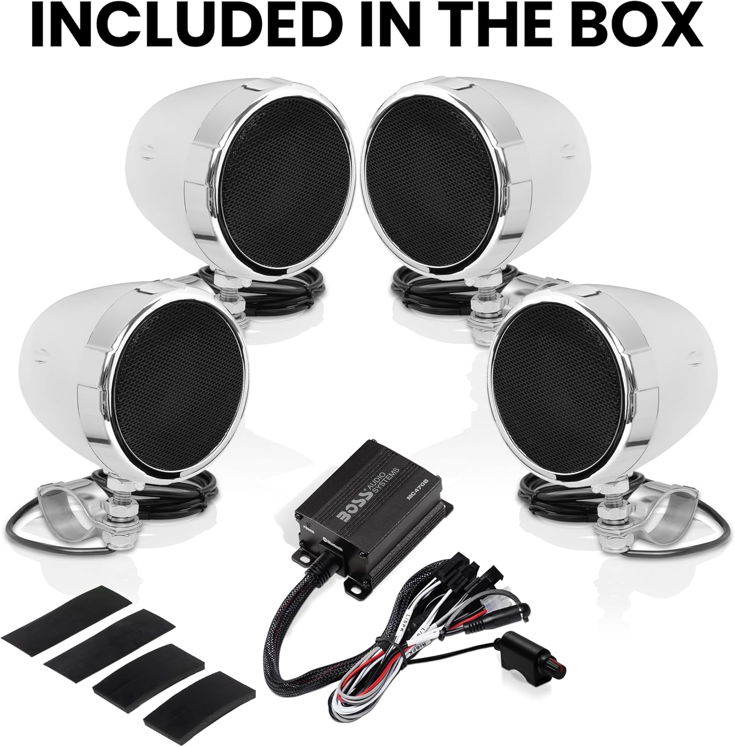 BOSS Audio Systems MC470B 3 Inch Motorcycle Full Range Speakers and Amplifier Sound System - Bluetooth 2 Channel Amplifier, Weatherproof, Volume Control, ATV UTV Compatible