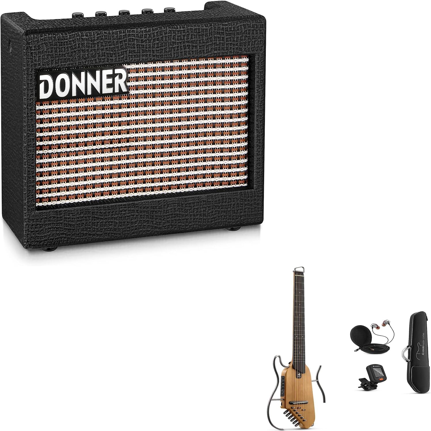 Portable Ultra-Light and Quiet Performance Headless Acoustic-Electric Guitar and Mini Electric Guitar Amp Wooden 3W Small Guitar Amplifier