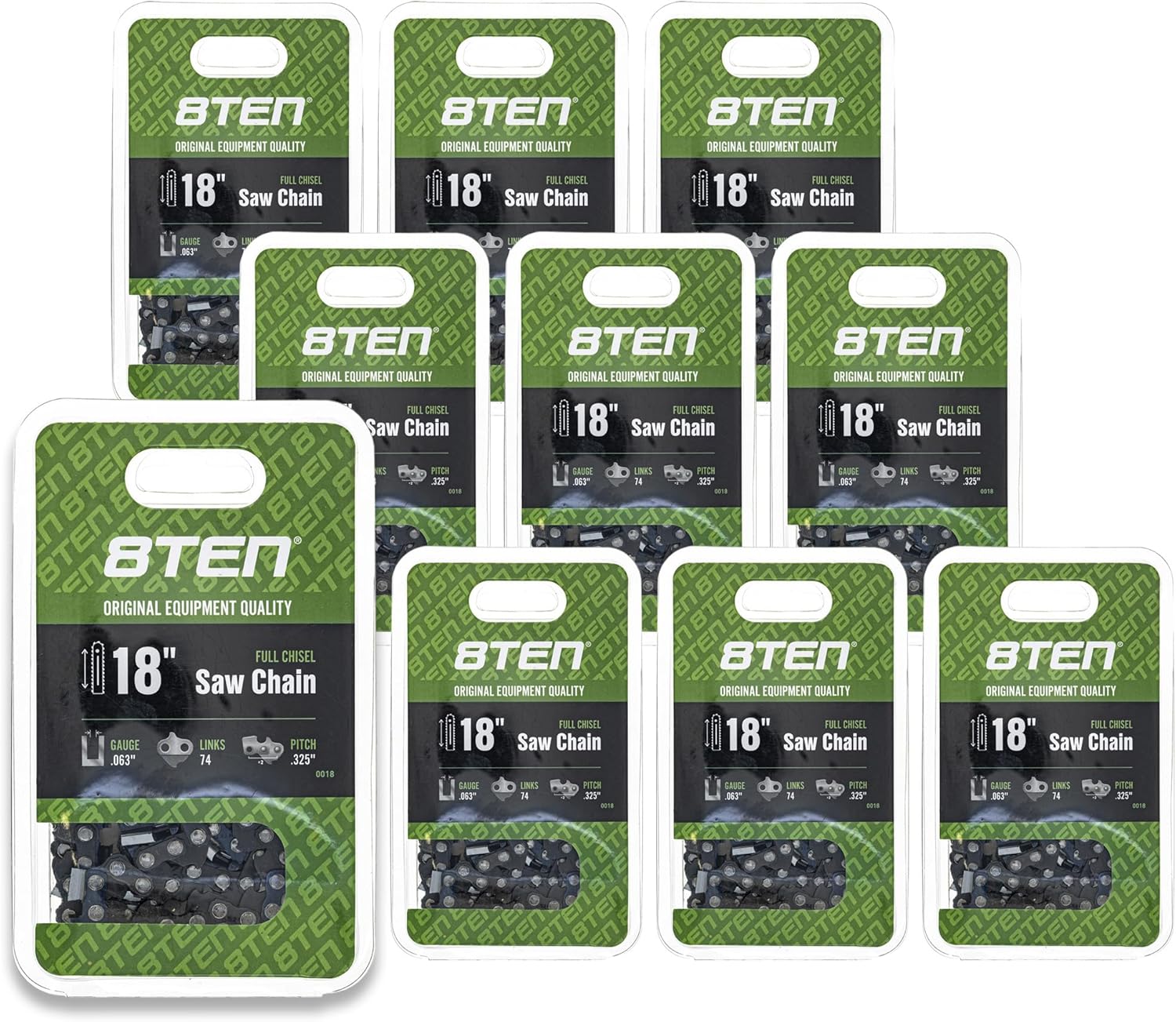 8TEN Chainsaw Chain for Stihl 44 56 36 32 24 40 45 MS 290 260 261 440 460 390 18 inch .063 Gauge .325 Pitch 74DL 10 Pack