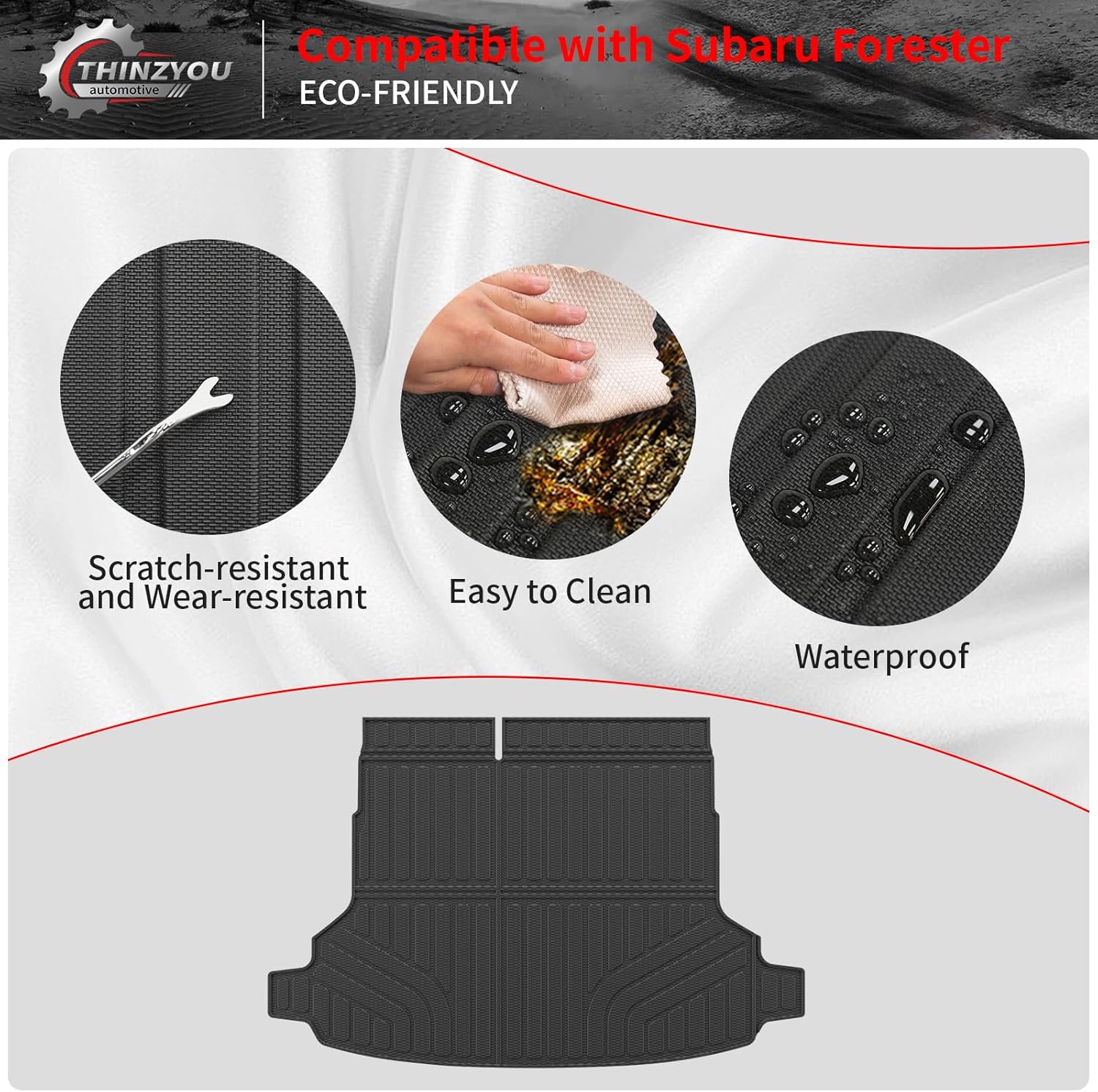 Cargo Mat Compatible with 2025 2026 Subaru Forester NO Hybrid Trunk Mat Cargo Liner Trunk Liner TPE All Weather Back Seat Cover Protector Forester Accessories (Trunk Mat+Backrest Mats)