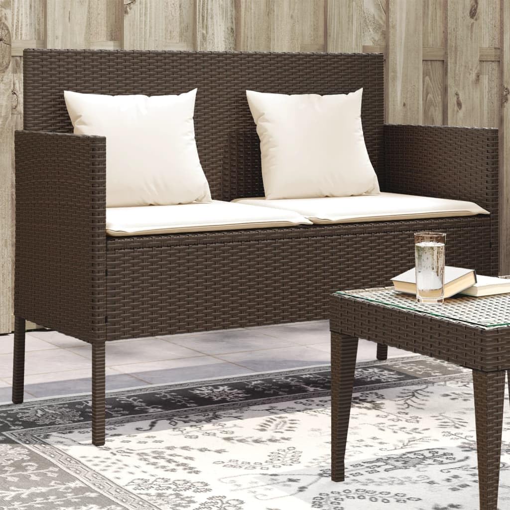 Patio Benches Patio Bench with Cushions Brown Poly Rattan,Outdoor Patio Bench with Storage and Washable Cushions for Comfort and Organization Outdoor Furniture & Accessories