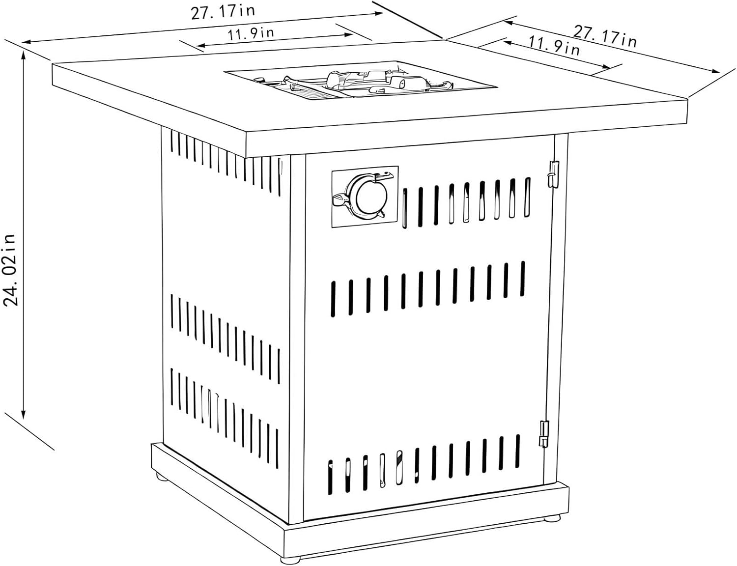 28 Inch Square Propane Fire Pit Table, 50,000 BTU Brown Steel Outdoor Fire Pit for Patio with Lid & Rocks, Portable Gas Fire Pits for Outside Deck, Garden Courtyard Camping Use, Only Table - W429
