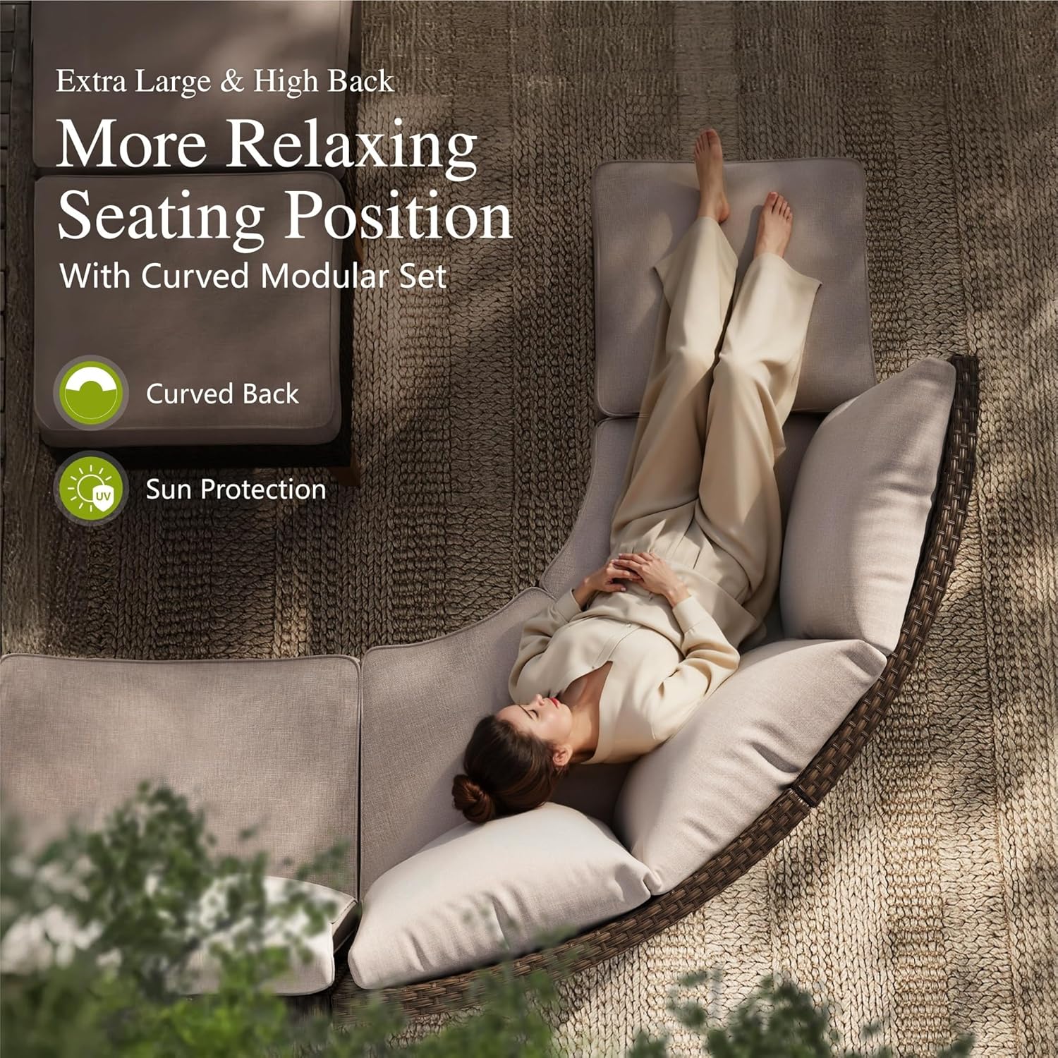 Sophia & William Patio Furniture Set with Fire Pit Table, 10 Piece Half Moon Outdoor Wicker Sectional Sofa Set, Rattan Conversation Set with 56-Inch Fire Pit Table for Backyard, Deck, Pool(Beige)