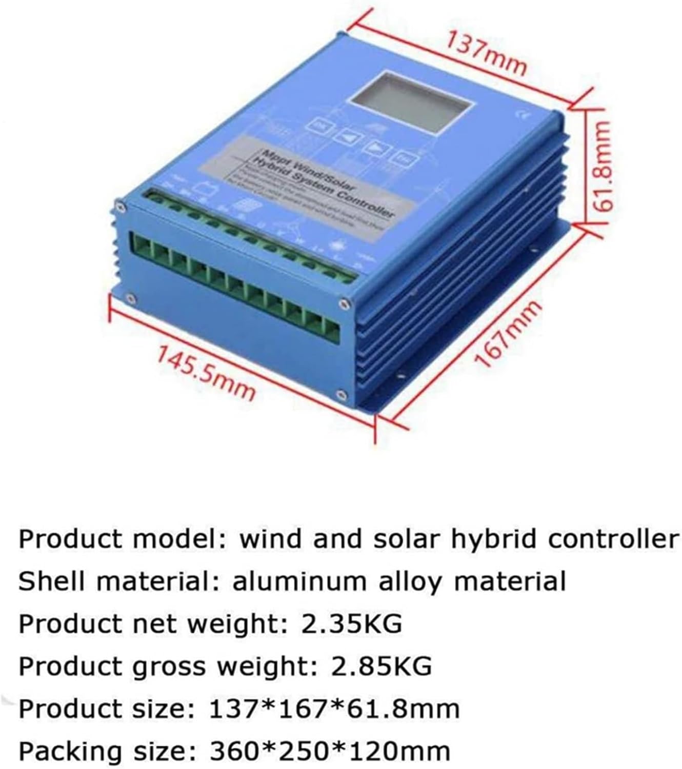 2000W-4000W MPPT Solar Charge Controller, 12V 24V 48V Wind Solar Hybrid Charge Controller for Wind Solar Complementary System for Home Boat Street Light,48V