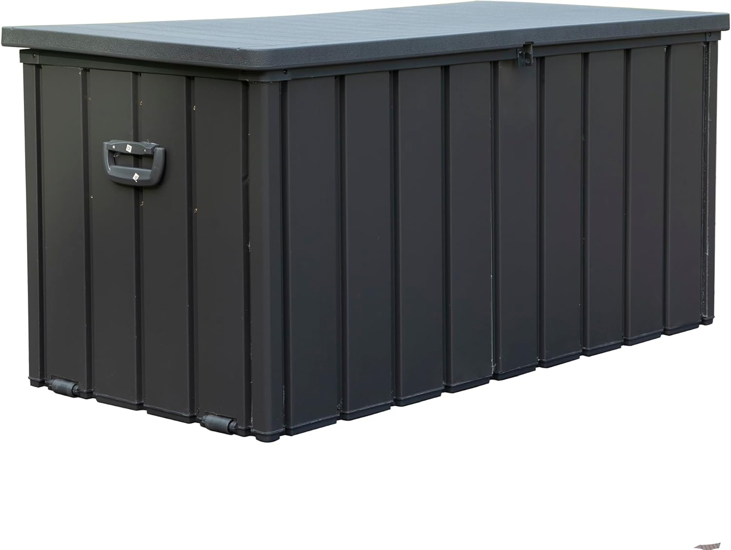 120 Gallon Outdoor Storage Box, Waterproof Steel Deck Box with Resin Lid, Large Patio Storage Bin for Outside Cushions, Throw Pillows, Garden Tools, Lockable Storage Container, Dark Grey