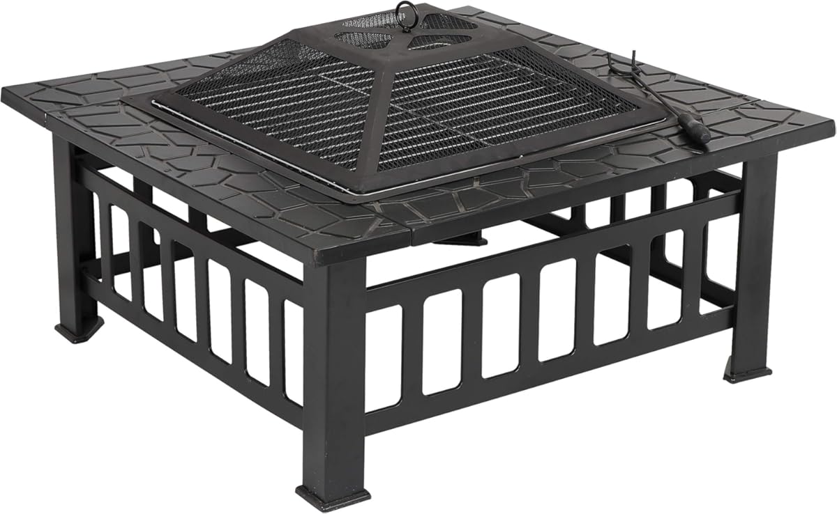 32 in Outdoor Fire Pit for Outside Wood Burning Bonfire Patio BBQ Camping Picnic Bronze Outdoor, Table Top Fire Bowl Garden Stove with Spark Screen & Waterproof Cover