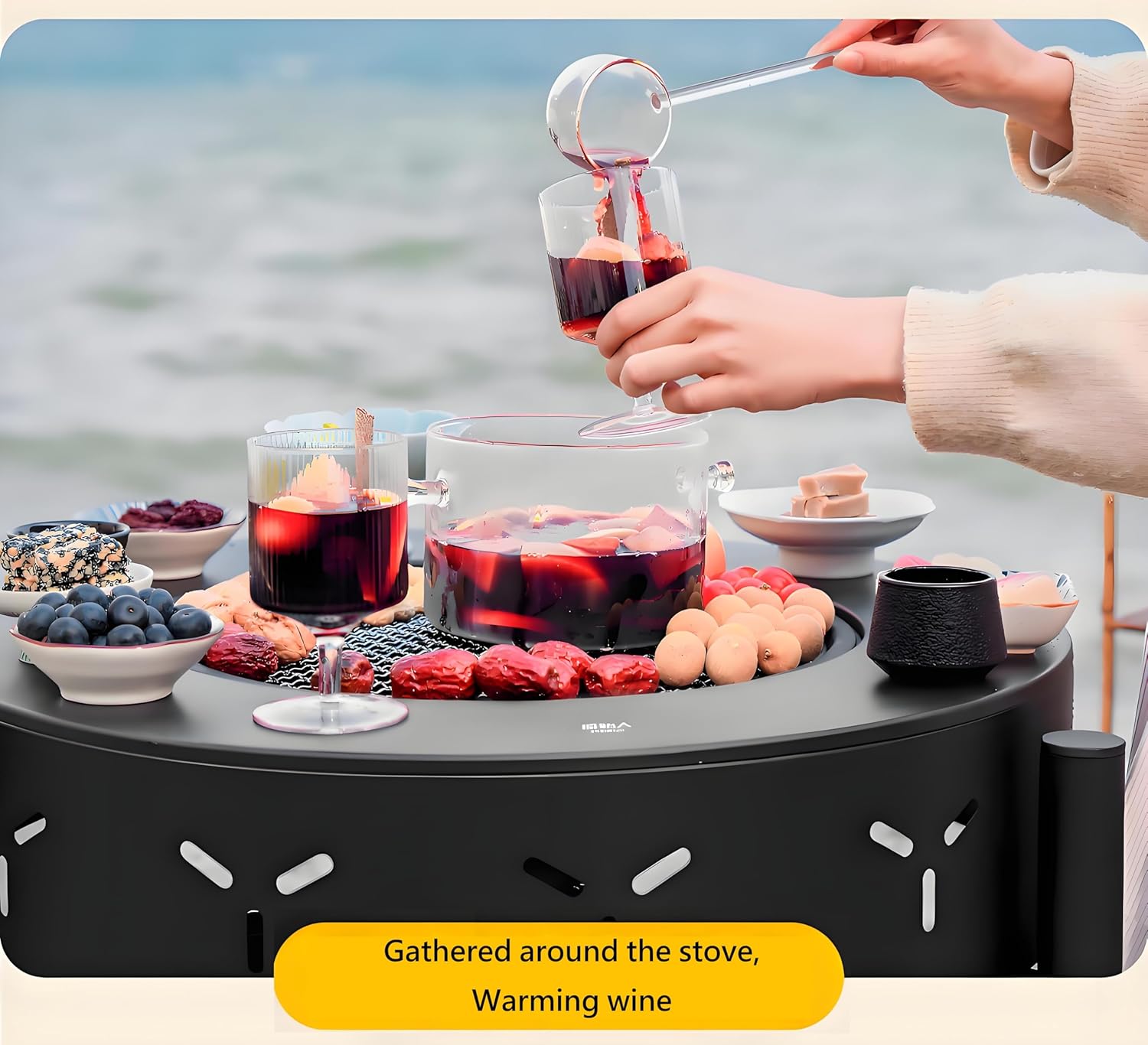 23.6-Inch 3-in-1 Fire Pit with BBQ Grill, Wood Burning Outdoor Firepit with Lid, Heavy Duty Metal Round Table for Patio, Bonfire, Picnic