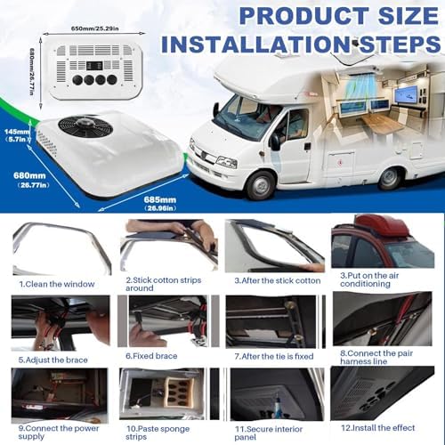 12V/24V DC Rooftop Air Conditioner for Campervans & Buses, Powerful 450m³/H Airflow, Cooling & Heating System, Ideal for Vehicles, Energy-Efficient Climate Control