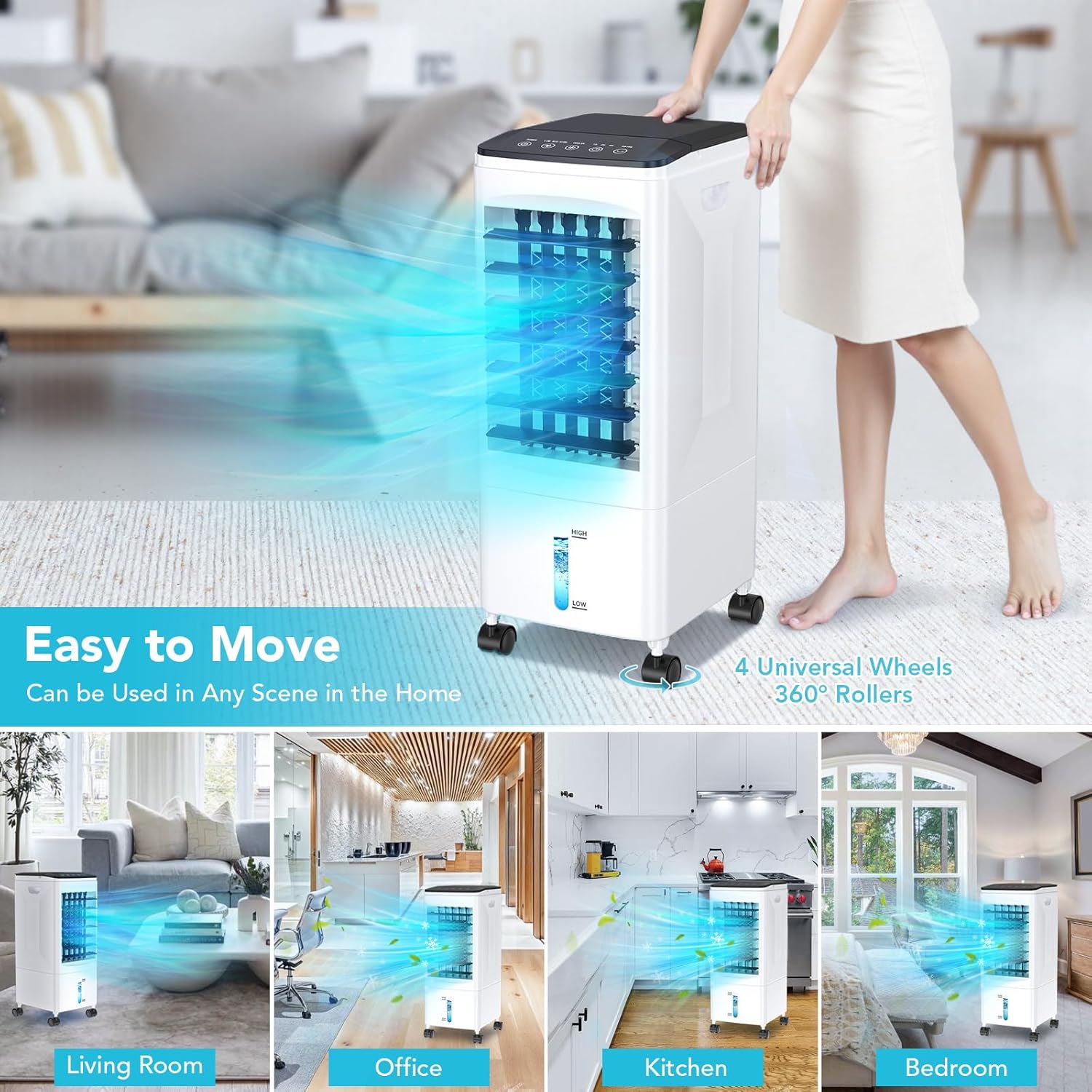 Portable Air Conditioners, 3-IN-1 Evaporative Air Cooler, 2.5 Gal Fast Cooling Portable AC Unit w/Remote & Timer, 3 Speed Quiet Swamp Cooler, Windowless Air Conditioner Fan for Room Office (White)