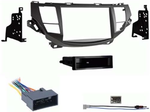 Single and Double DIN Car Stereo Radio Install Kit (Gun Metal) Package Compatible with Crosstour 2012 with Factory Amplifier and Factory Navigation